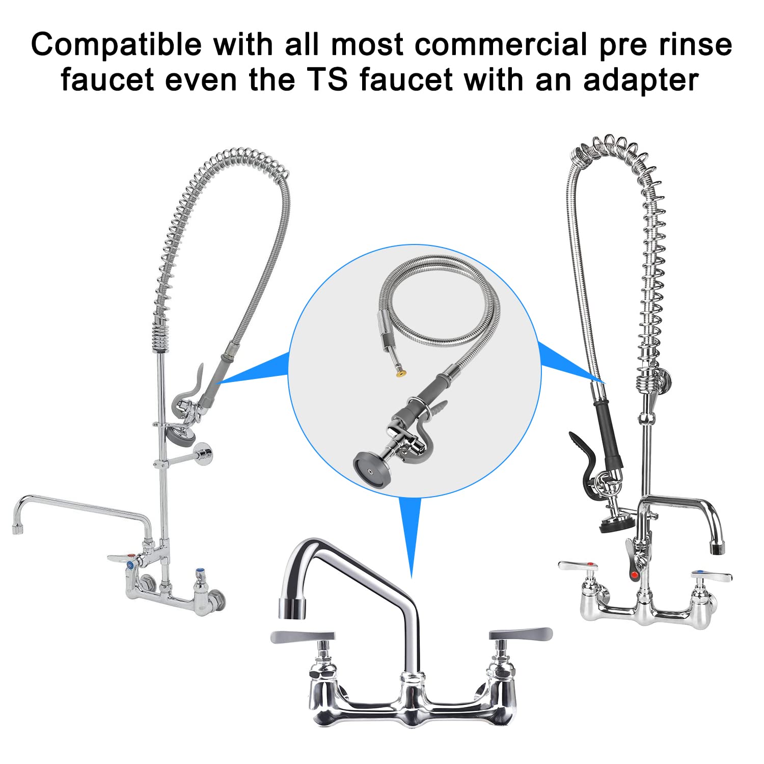 Tber Spray Valve With Pre-Rinse Hose, 38”Flexible Stainless Steel Hose With High Pressure Gray Pre Rinse Sprayer Nozzle Head Assembly Kit For Commercial Restaurant Industrial Kitchen Faucet