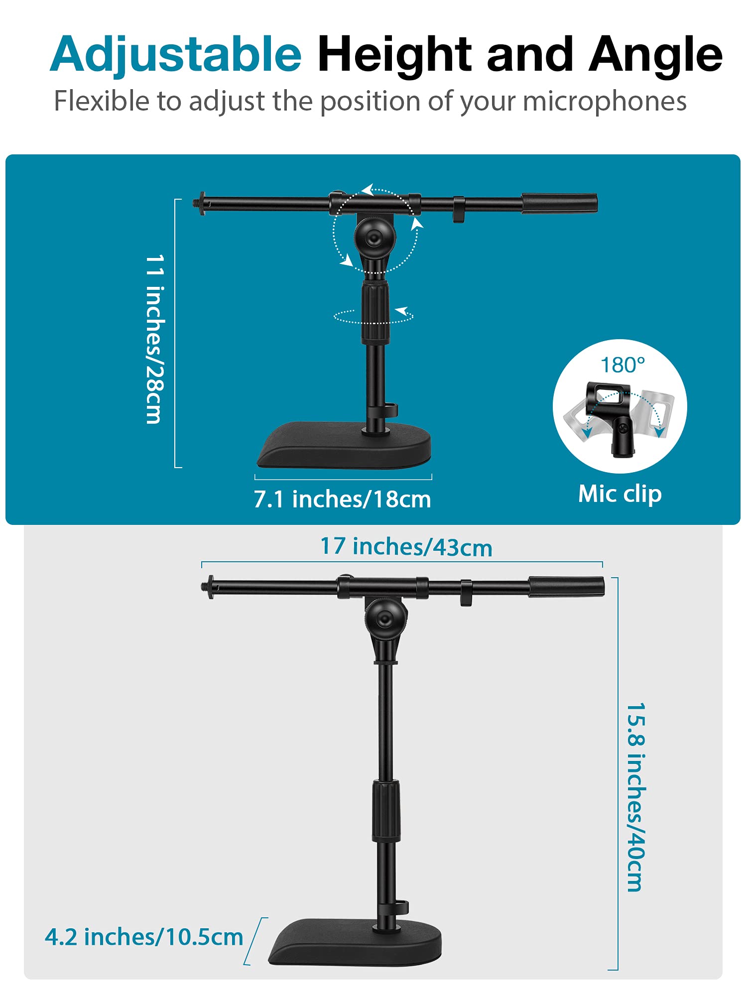 Innogear Boom Stand With Weighted Base & 8 Pieces Mic Stand Adapter For Microphone Stand Boom Arm Mic Clip Shock Mount Camera Tripod Webcam