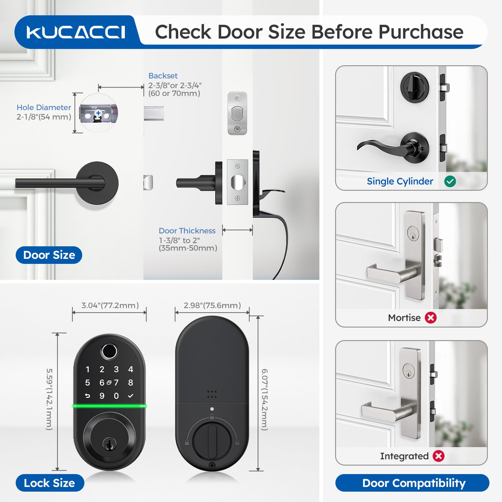 Kucacci Keyless Entry Wifi Smart Deadbolt - Keyless Entry Fingerprint Door Lock - Come With Wifi Gateway Remote Control - Electronic Deadbolt For Front Door - Digital Code Lock - Generate Code Remotely