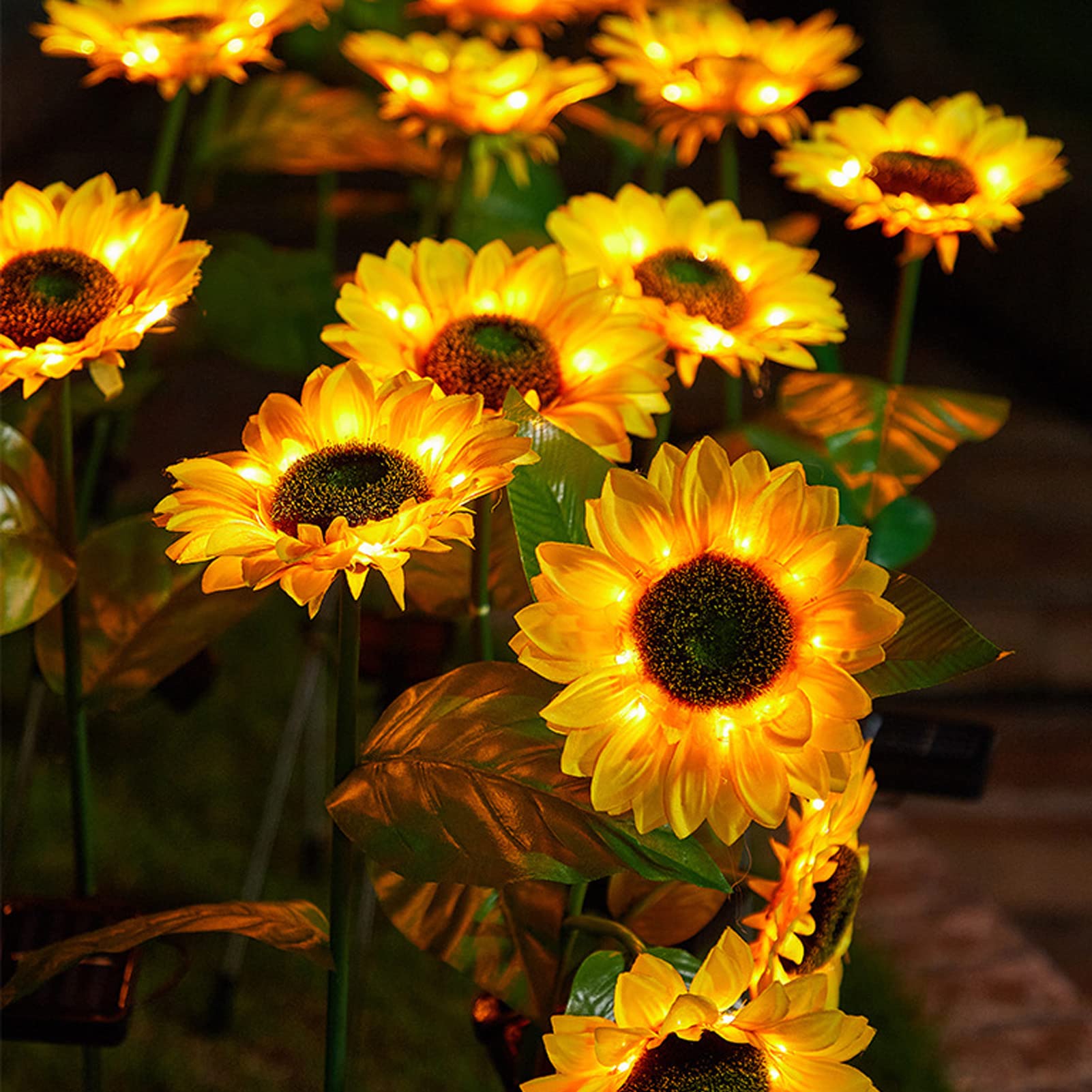 Nooneast 2 Pack Sunflower Solar Lights Outdoor Decor With 3 Led Sunflower Yellow Flower Lights Decorative Waterproof For Patio Lawn Garden Yard Pathway Decoration
