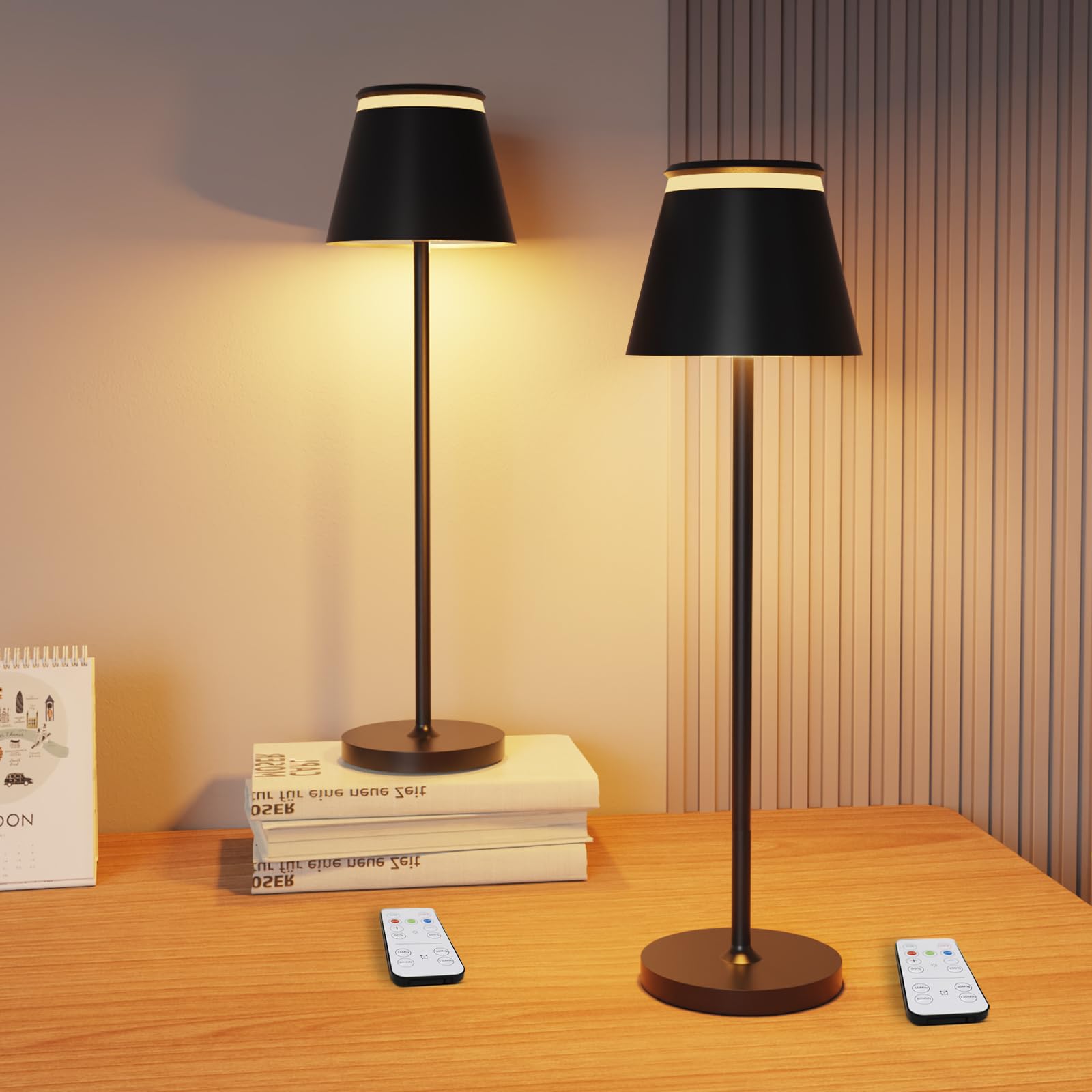 Yupola Cordless Table Lamp Rechargeable Set Of 2,Battery Operated Desk Lamp 5000Mah,Waterproof Touch Dimmable Light With Remote,3 Color Stepless Dimming Up,For Bedroom/Office/Bars/Camping. (Black,2)
