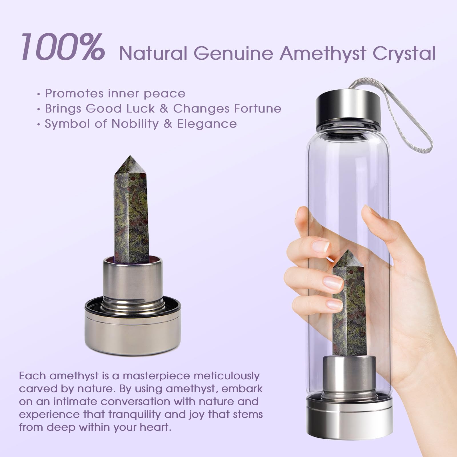 Chezmax Crystal Glass Water Bottle Energy Quartz Gemstone Water Bottle With Changeable Natural
