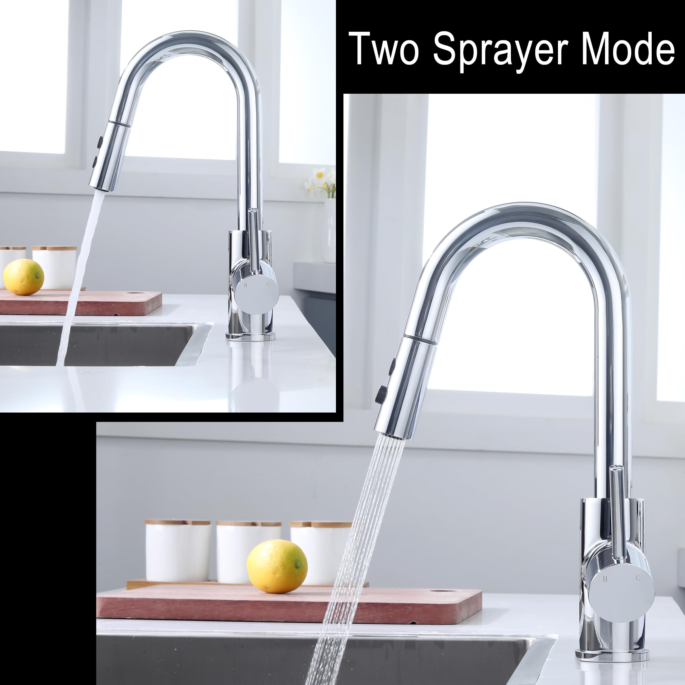 Jxmmp Chrome Bar Faucet Single Hole, Single Handle Stainless Steel Bar Sink Faucets With Pull Out Sprayer, Modern Small Pull Down Kitchen Sink Faucet With Cupc Supply Hose Jxm102Cp