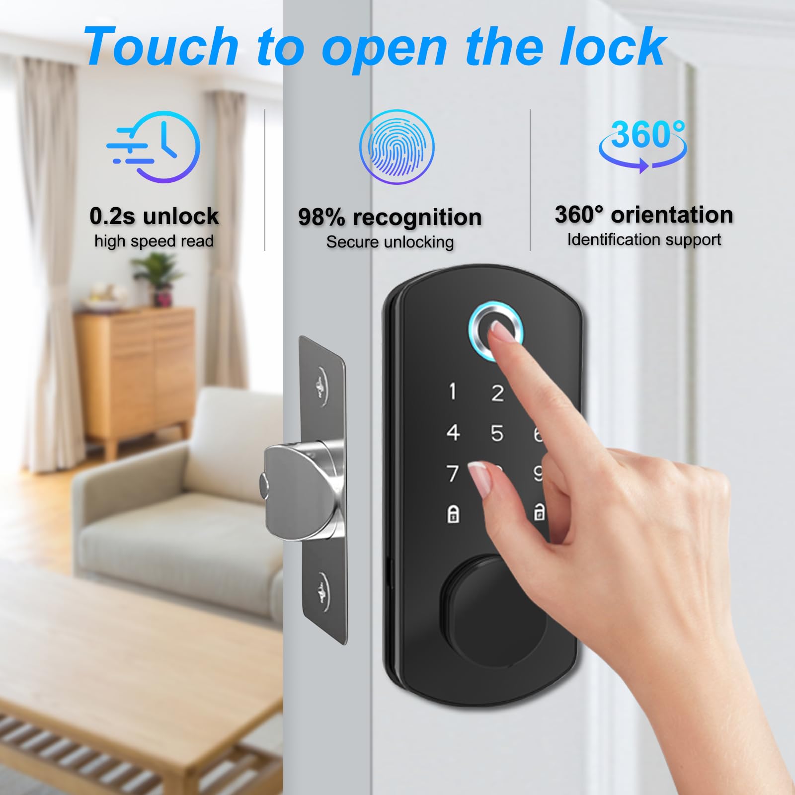 Goluckog Keyless Entry Door Lock For Front Door Fingerprint Smart Door Lock Digital Electronic Lock With Code Password Biometric Deadbolt Door Locks With Bluetooth App Control For Home Office Apartment