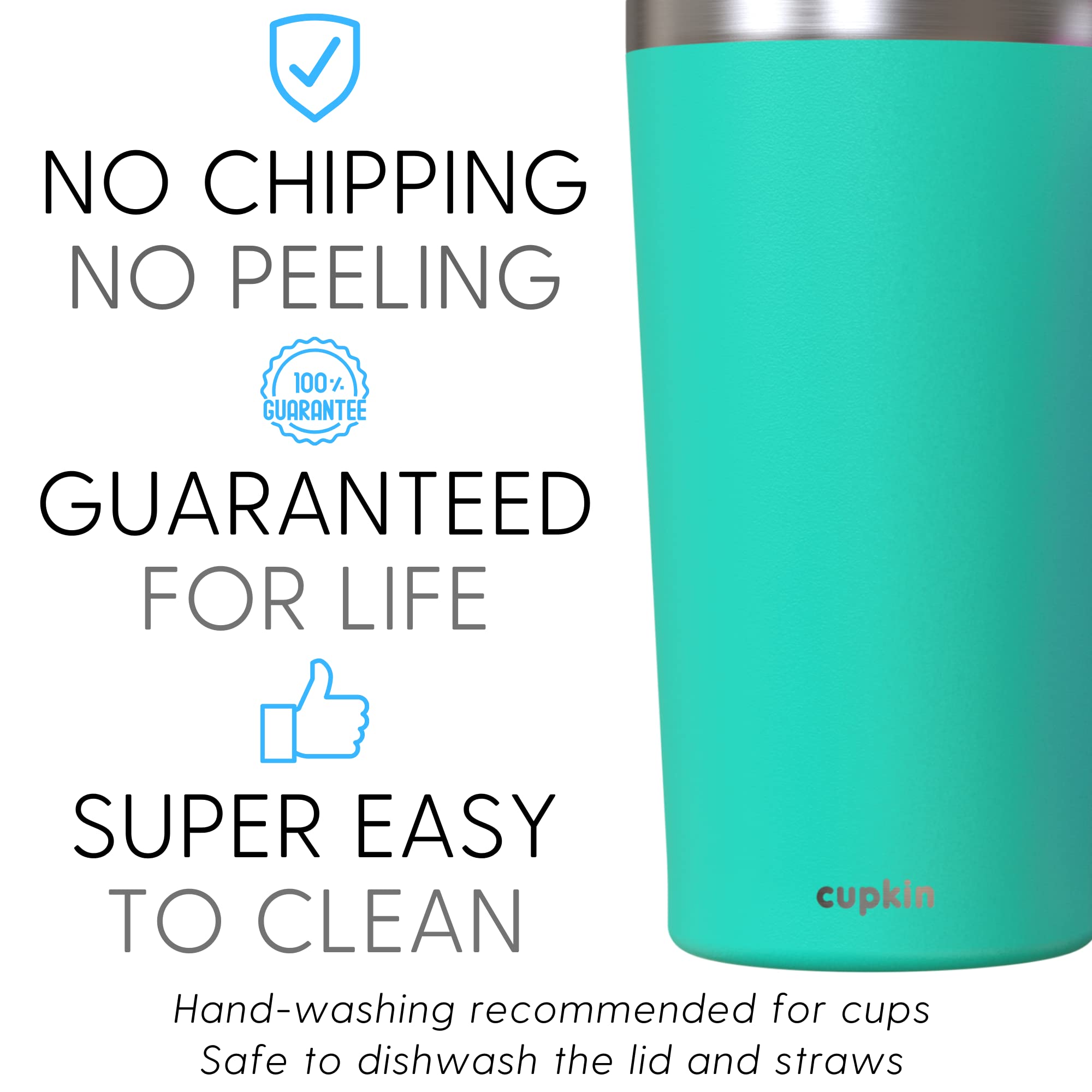 Cupkin Stainless Steel Insulated Tumbler With Lid And Straw, 20 Oz Water Bottle & Straw, Stainless