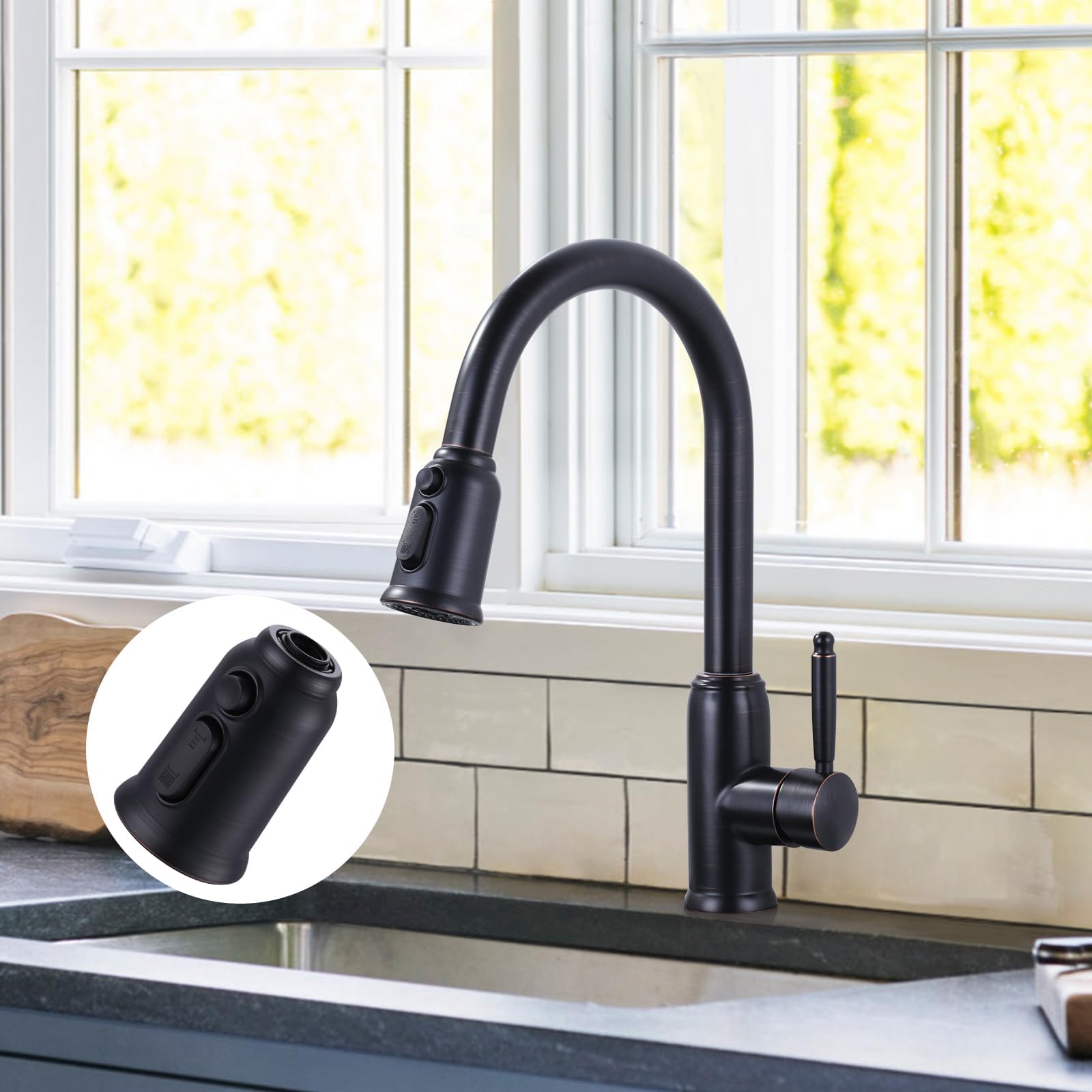 Aleasha Pull Down Faucet Head Replacement,3-Function Kitchen Faucet Spray Head With 9 Adapters,Kitchen Faucet Head Sink Spray Nozzle Compatible With American Standard,Oil Rubbed Bronze