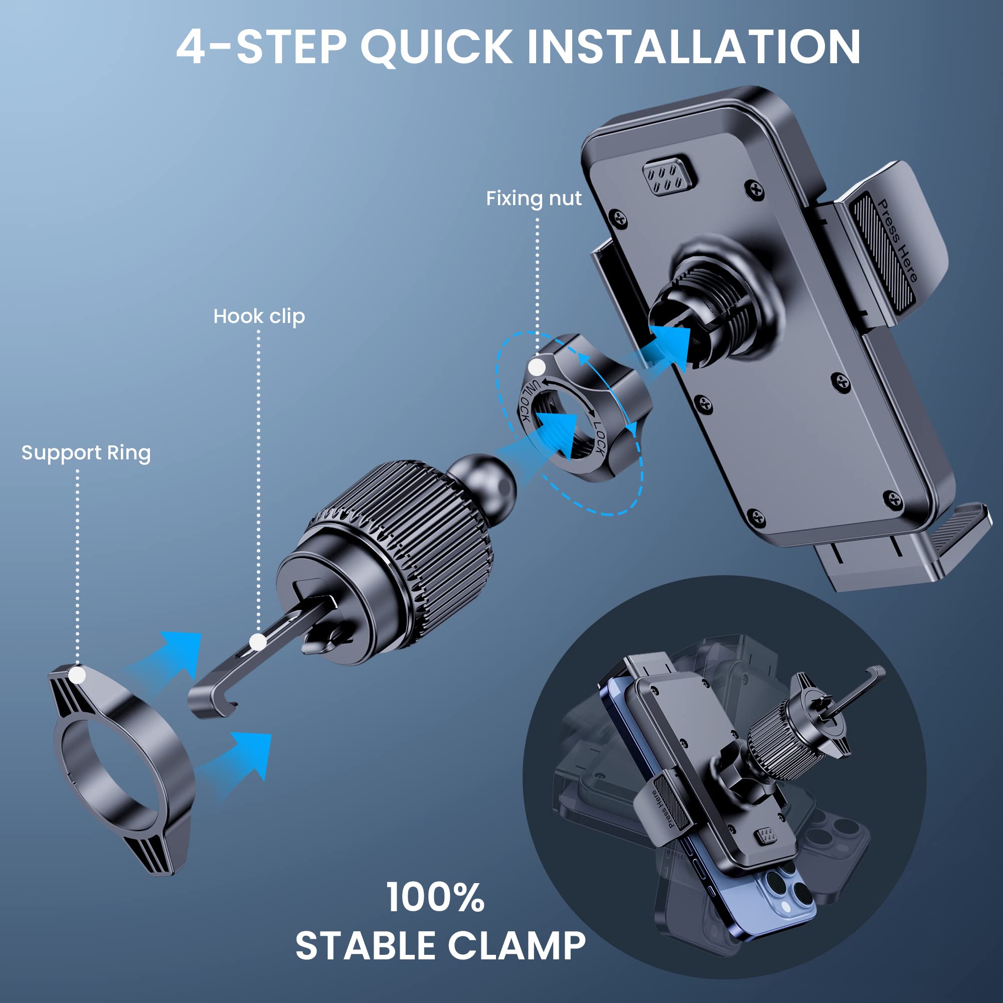 Bipopibo Phone Mount For Car Holders Cell Phone Holder Hands  Phone Stand For Car Vent Automobile Mount Fit Iphone Android Smartphone Universal