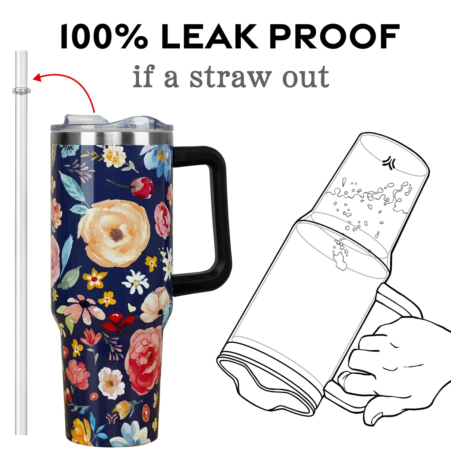 40 Oz Tumbler With Handle And Straw Lid  Vacuum Insulated Leak Proof Tumbler