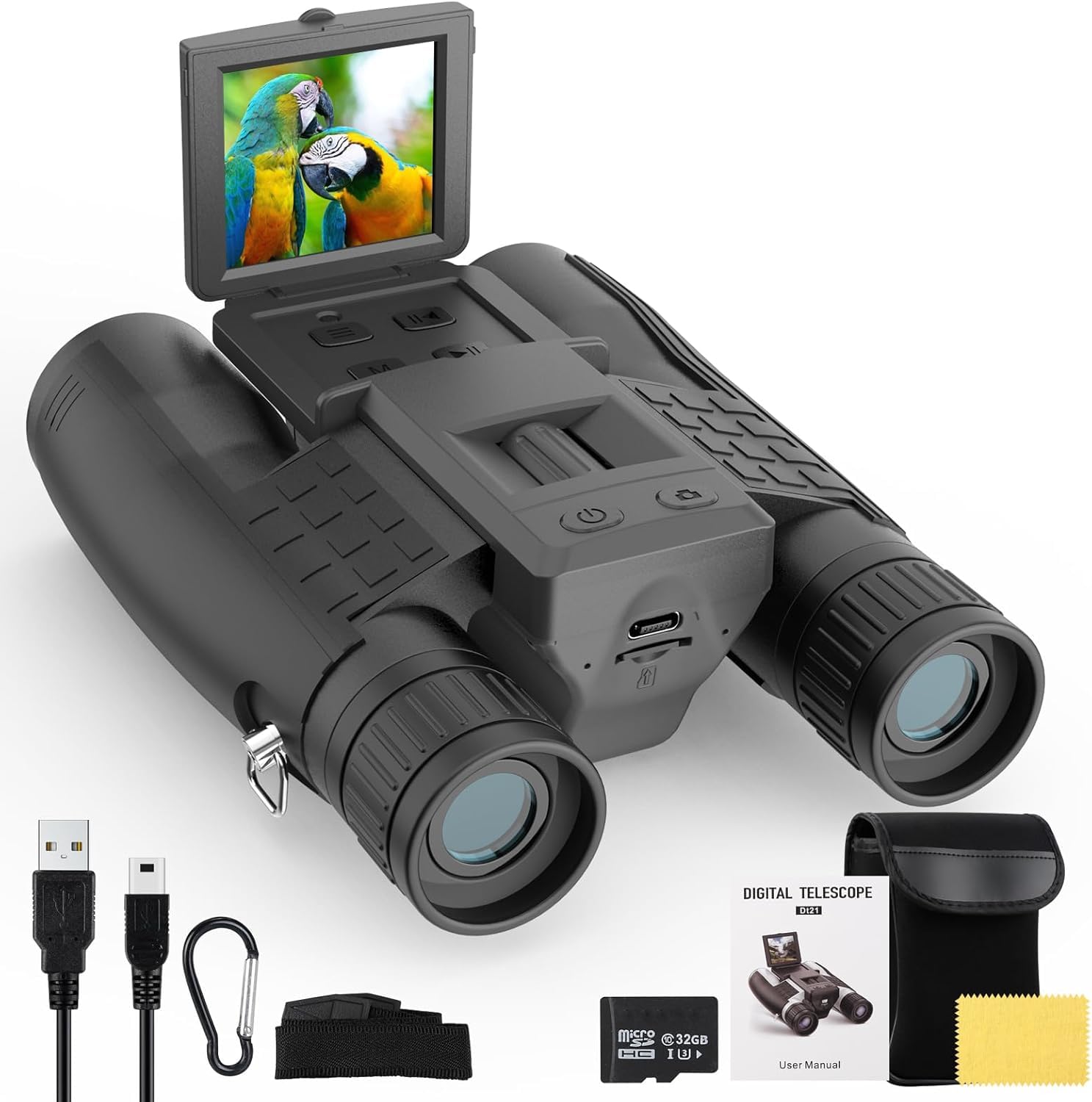 Zzstar 12X32 Binoculars With Camera, Large View Binoculars For Adults High Powered, Fmc & Bak4 Prism Lens, 2" Lcd Display 5Mp 1080P Video Photo Recorder, For Bird Watching Hunting Black