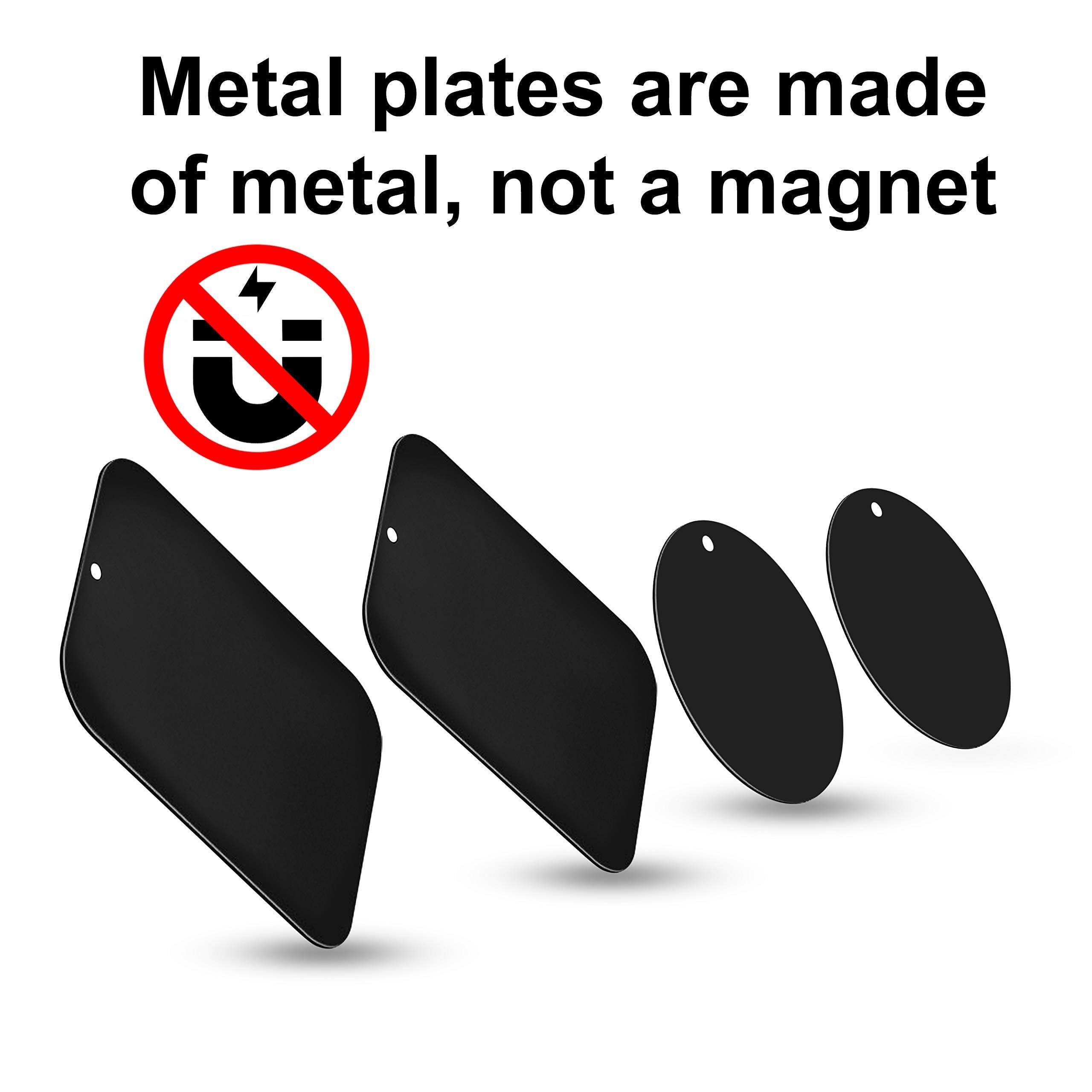 Great 1 Universal Metal Plates With 3M Adhesive For All Magnetic Car Mounts, Cell Phone, Tablet Holder, Cradle-Less, Air Vent Mount, 6 Rectangular, 6 Round, Black (Not A Magnet)