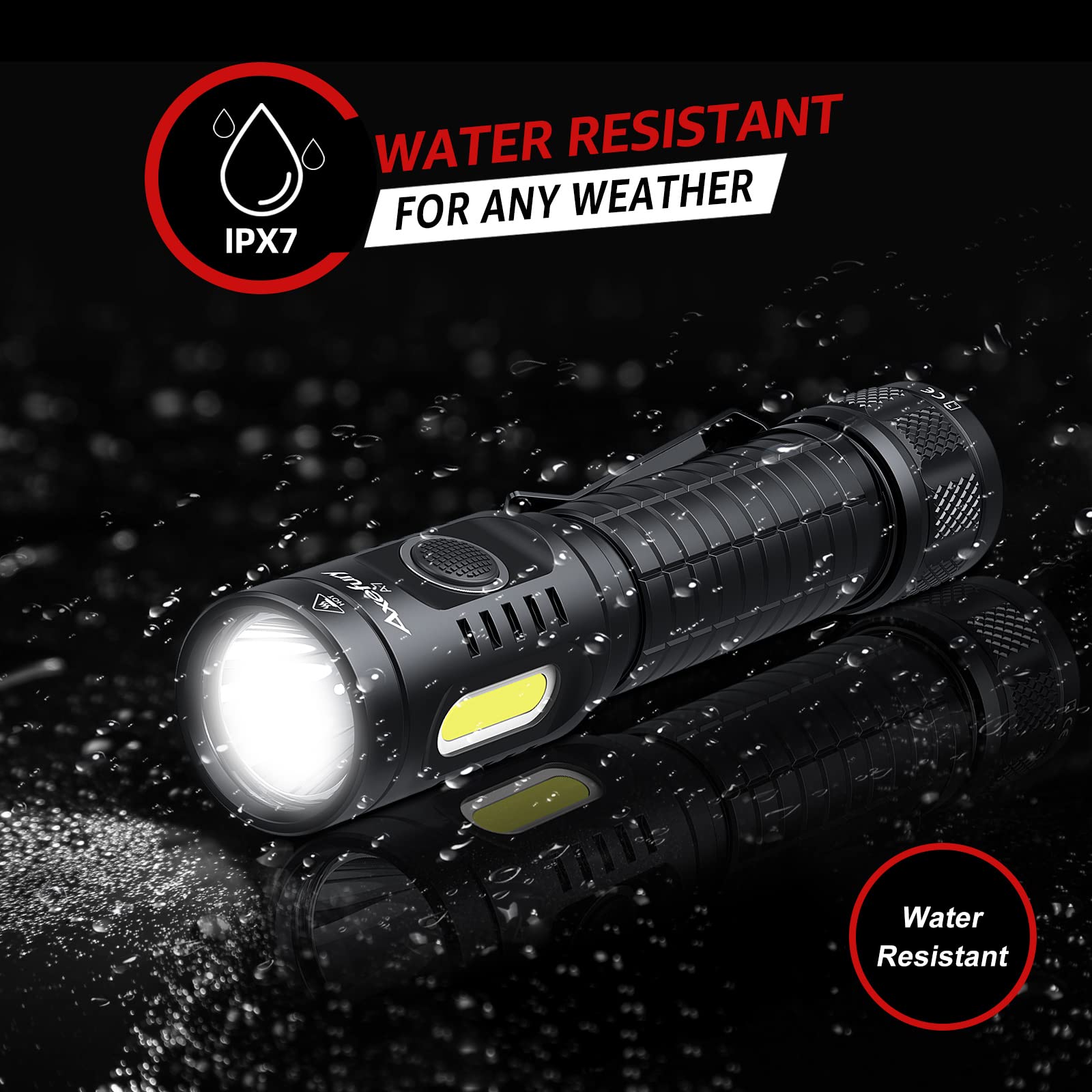 Axefury Flashlight, Rechargeable Magnetic Led Flashlight High Powered 1300 Lumens,Tactical Led Light Torch Cob Work Light,9 Modes,Ip67 Outdoor Gear A7