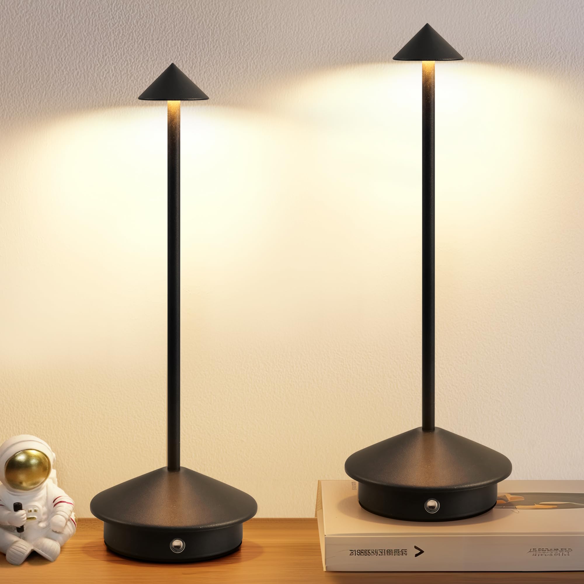Newsee Modern Cordless Table Lamp Set Of 2, Portable Led Desk Lamps, 5000Mah Rechargeable Battery Operated Lighting For Bedroom Dining Room Restaurant Coffee Shop Camping Night Light (Black)