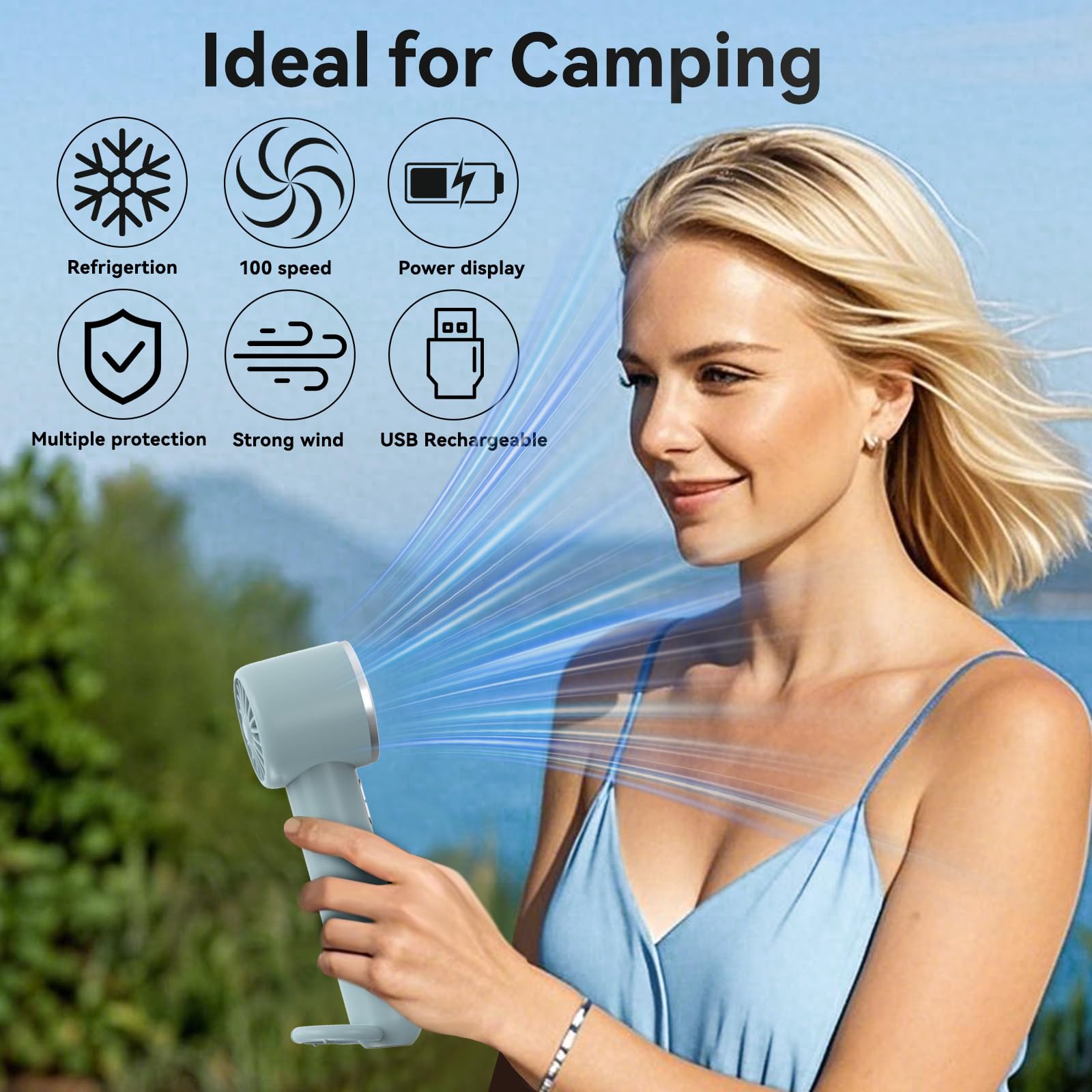 Handheld Cooling Fan, 5 Speeds Portable Air Conditioner Fans, Rechargeable Mini Fan With Usb