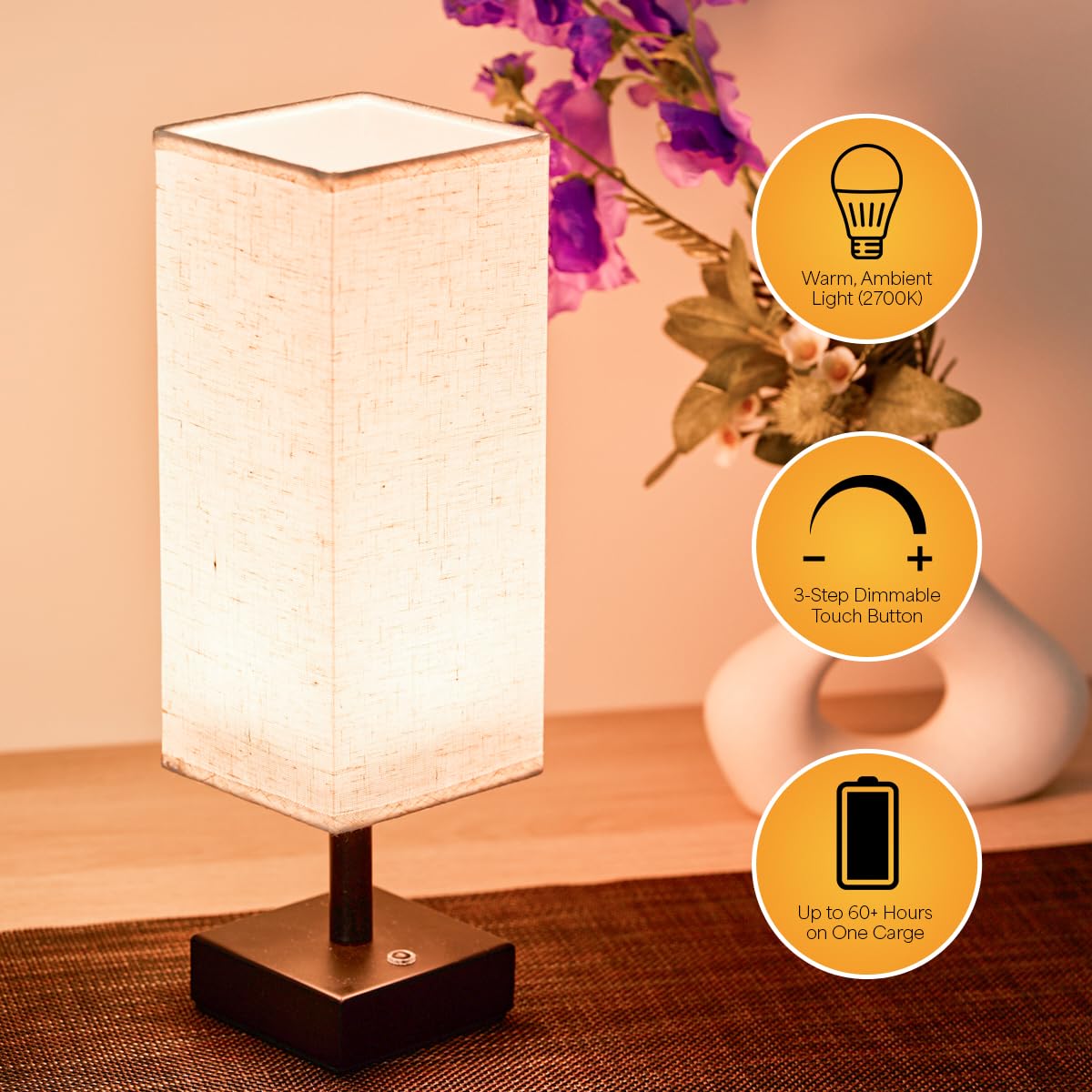 Luxxio Cordless Bedside Table Lamp - Rechargeable Table Lamp - Up To 60+ Hours Of Use, 3 Adjustable Led Brightness Settings, Non-Scratch Bottom, Warm White Color Temperature - Aluminium Base & Body