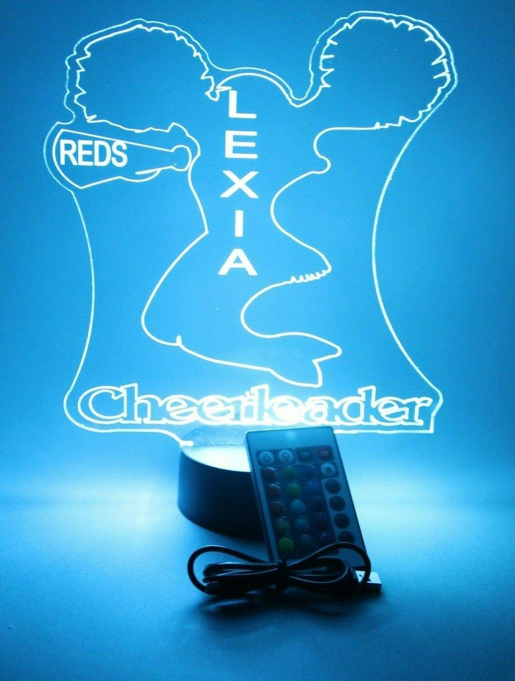 Mirror Mania Cheerleader Cheer Cheerleading Cheerer Sports Performer Night Light Up Table Desk Lamp Led Personalized Name Engraved - It'S Wow, With Remote 16 Colors, Great