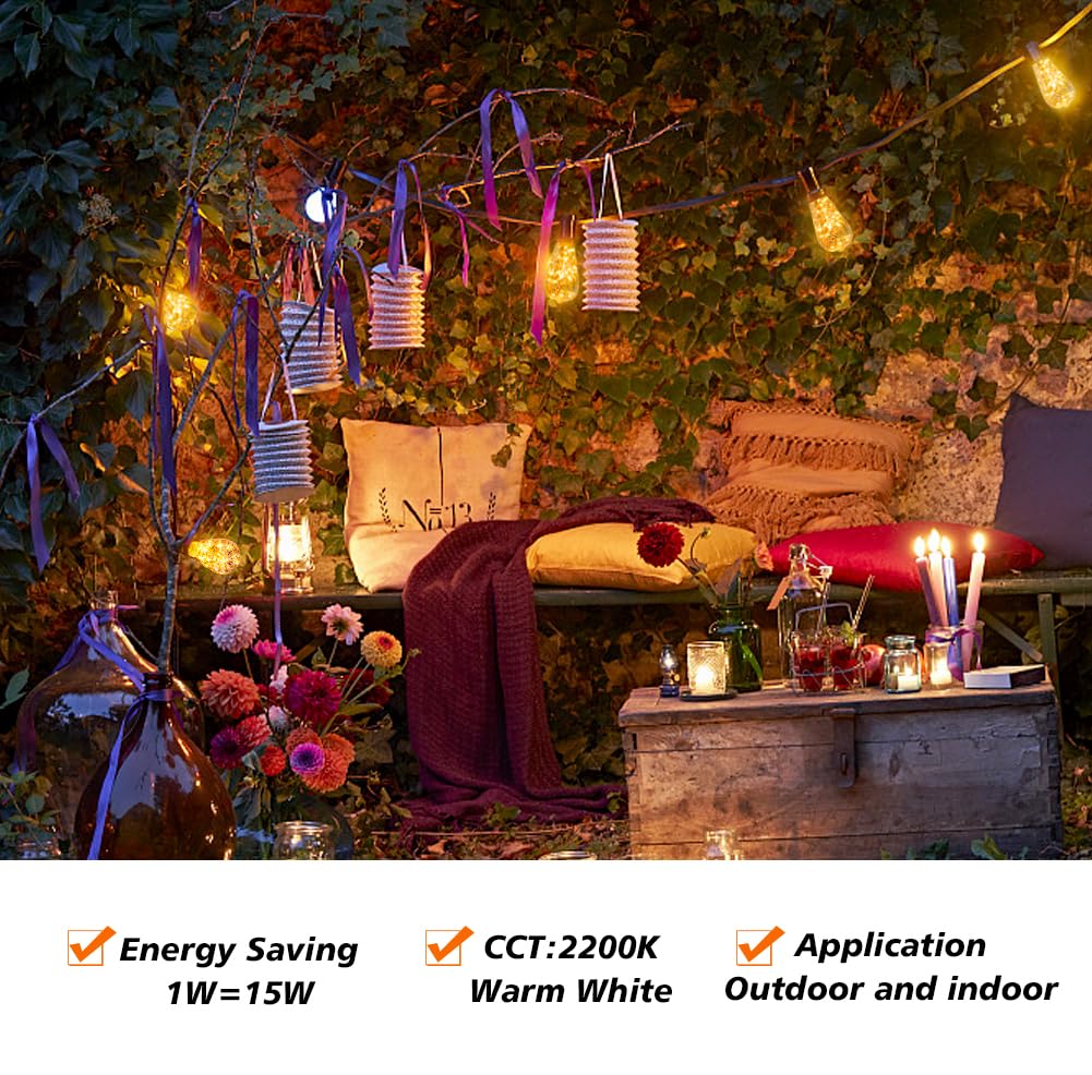 Ceinbota Ceinbota St19 Decorative String Light Bulbs,Led Fairy Bulb,1W Equivalent To 15W Incandescent Bulbs,Suitable For Liveing Room,Bedroom,Courtyard Light String Bulbs,Warm White 2200K,E26 Base,120V/Ac(6Pack)