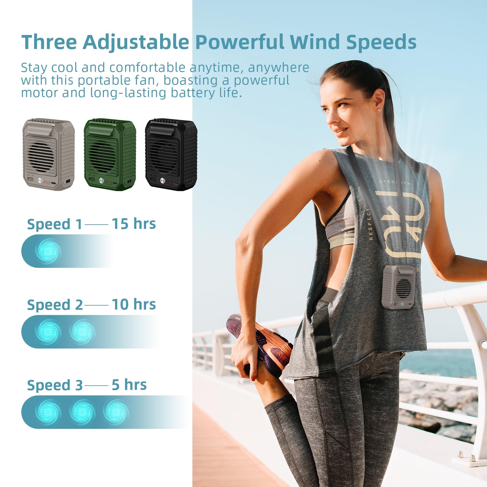 Civpower Portable Waist Clip Fan, 10000Mah Battery Personal No Handheld Belt Fan, 3 Speeds, Body Fan