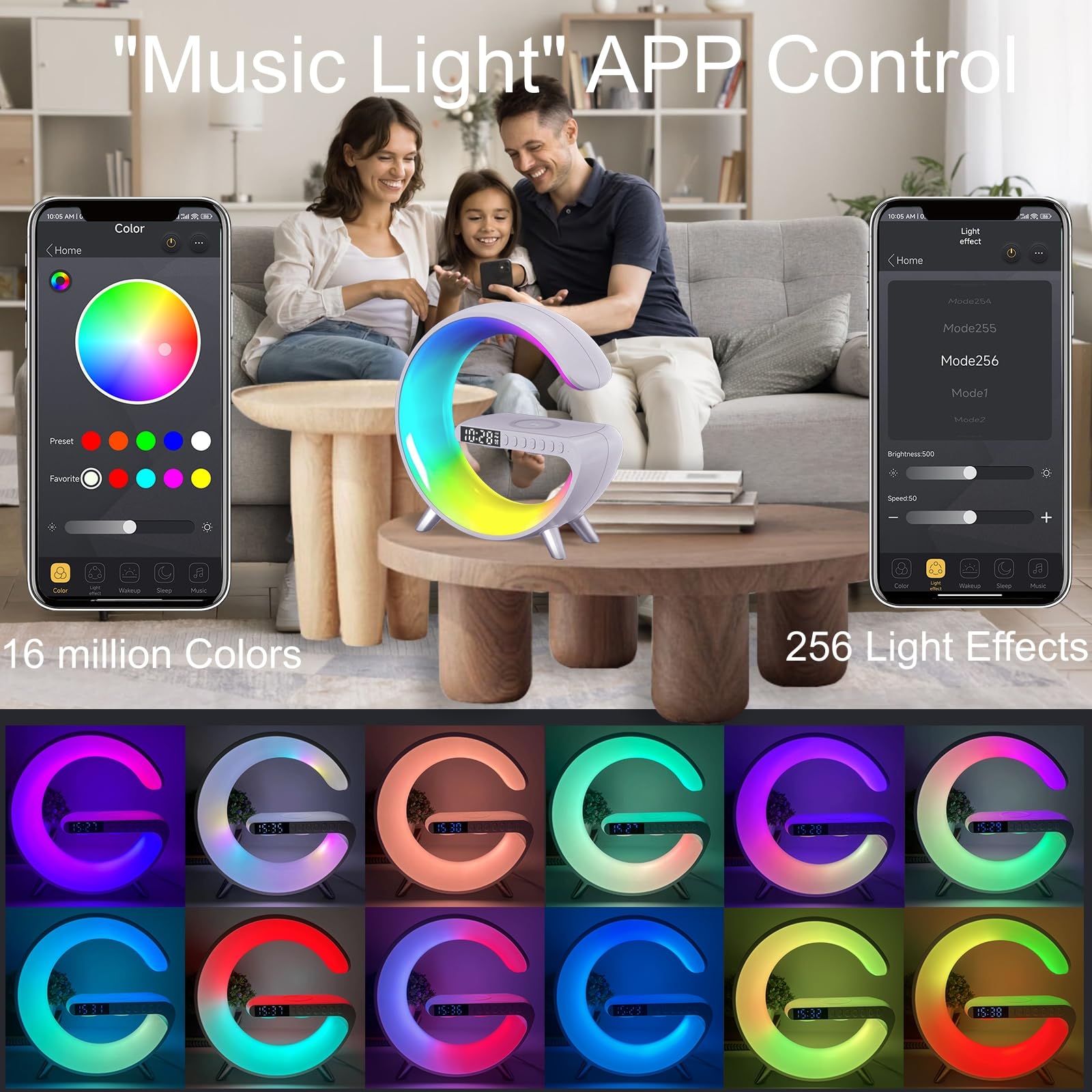 Treligate Table Lamp With Wireless Charger, Atmosphere Lamp With White Noise, Smart Light Sound Machine, Bluetooth Speaker With Alarm Clock, App Control Night Light Lamp For Bedroom【Large G Nh-69】