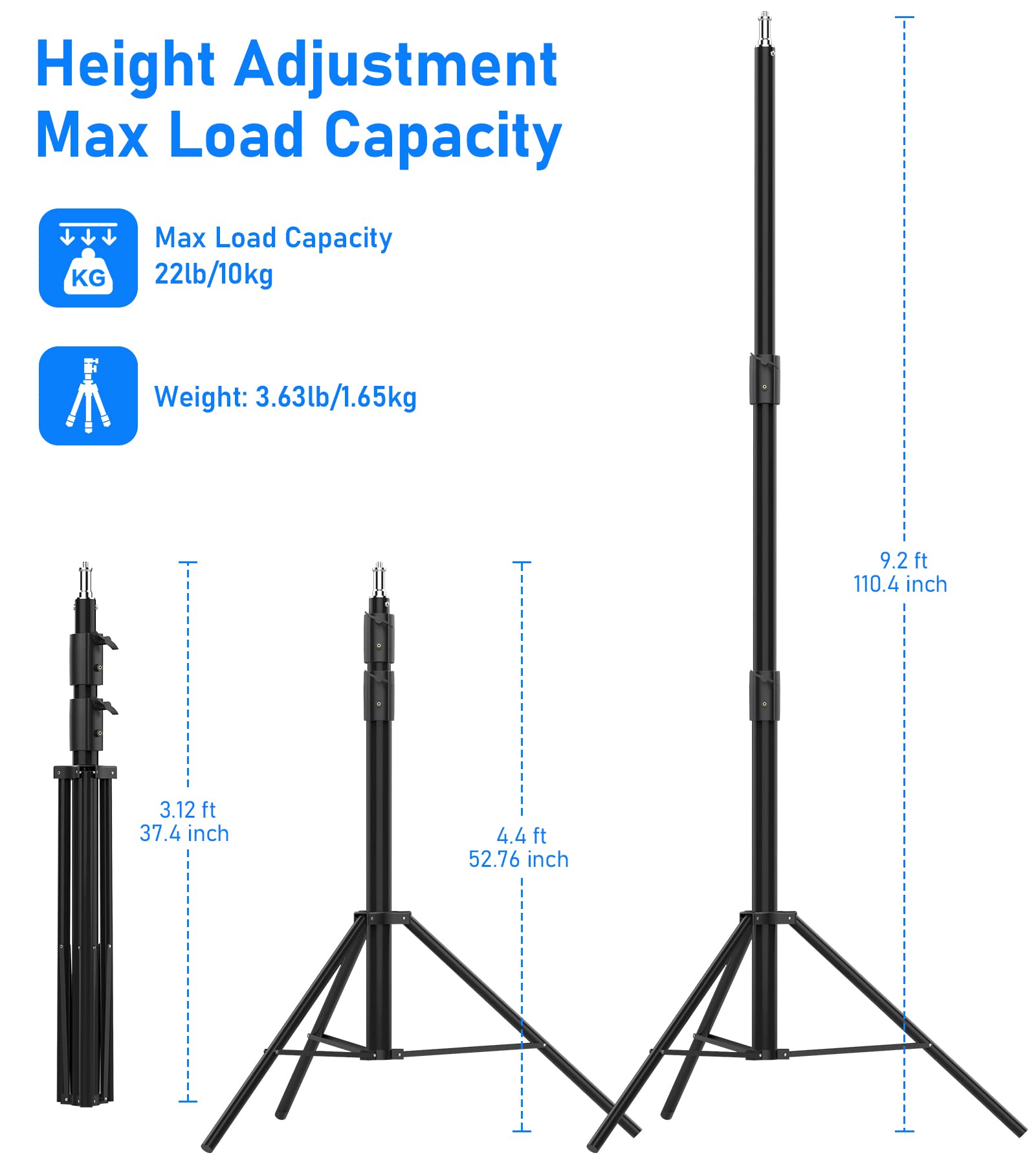 Sdfghj Photography Light Stand 9.2Ft/110'', Heavy Duty Light Stand Aluminum Alloy Spring Cushioned Tripod For Ring Lights, Strobe Light, Reflectors, Softboxes, Umbrellas, Speedlite Flashes, 280Cm