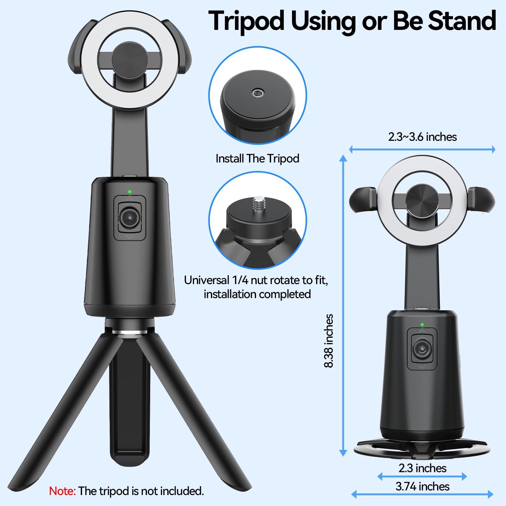Urtry Auto Face Tracking Tripod, Magnetic Auto Face Tracking Phone Holder With 360° Rotation, No App Required, Portable Smart Body Shooting Camera Mount For Live Vlog, Video, Rechargeable Battery