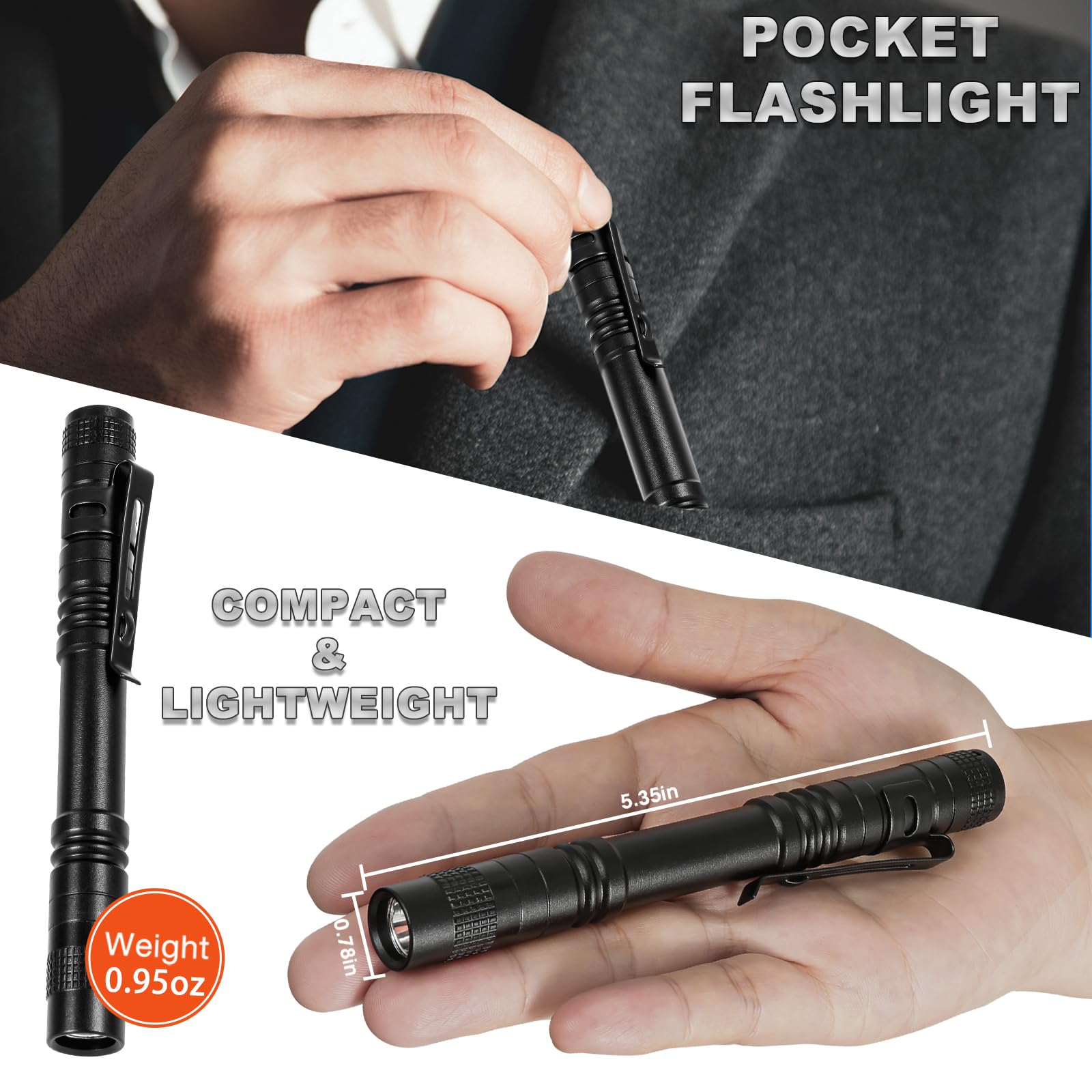 Bufccy Led Pen Light Flashlight, Waterproof Mini Flashlights Pocket Flashlight With Clip, 1000 Lumens Small Flashlights For For Inspection, Work, Emergency, Battery Not Included (5 Pack)