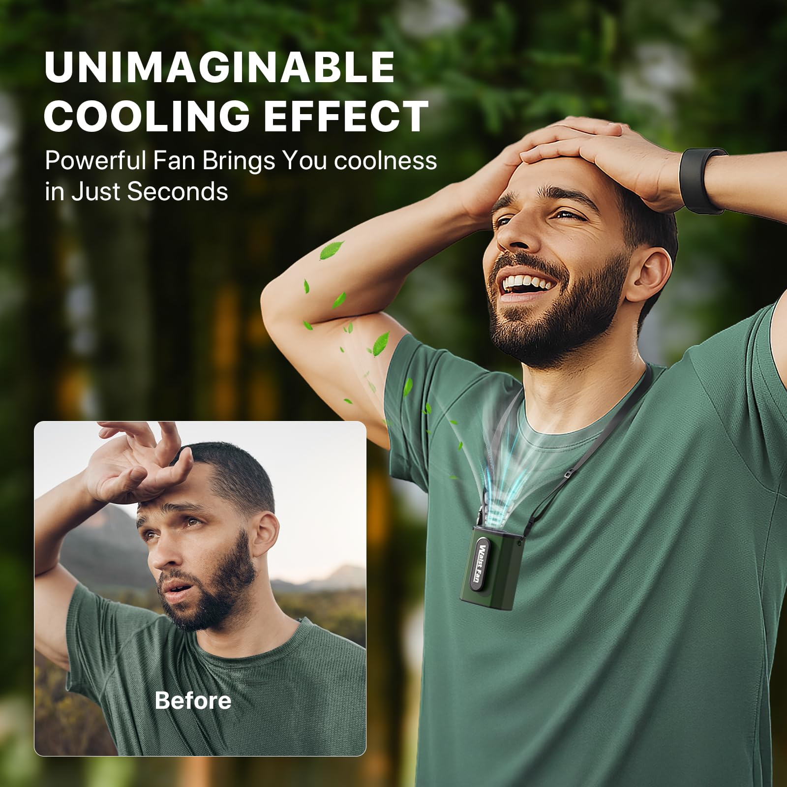 Portable Fan, Personal Waist Fan With 20000Rpm Strong Airflow 4 Speeds Setting Hands-Free Hanging