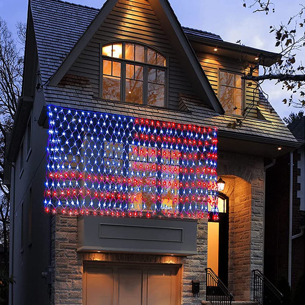 Miniao Solar American Flag Lights, Independence Day Decorations 2-In-1 Solar Powered & Plug In Us Flag Lights 420 Led 8 Modes Waterproof Flag Lights For July 4Th Independence Day, Garden, Yard Decorations