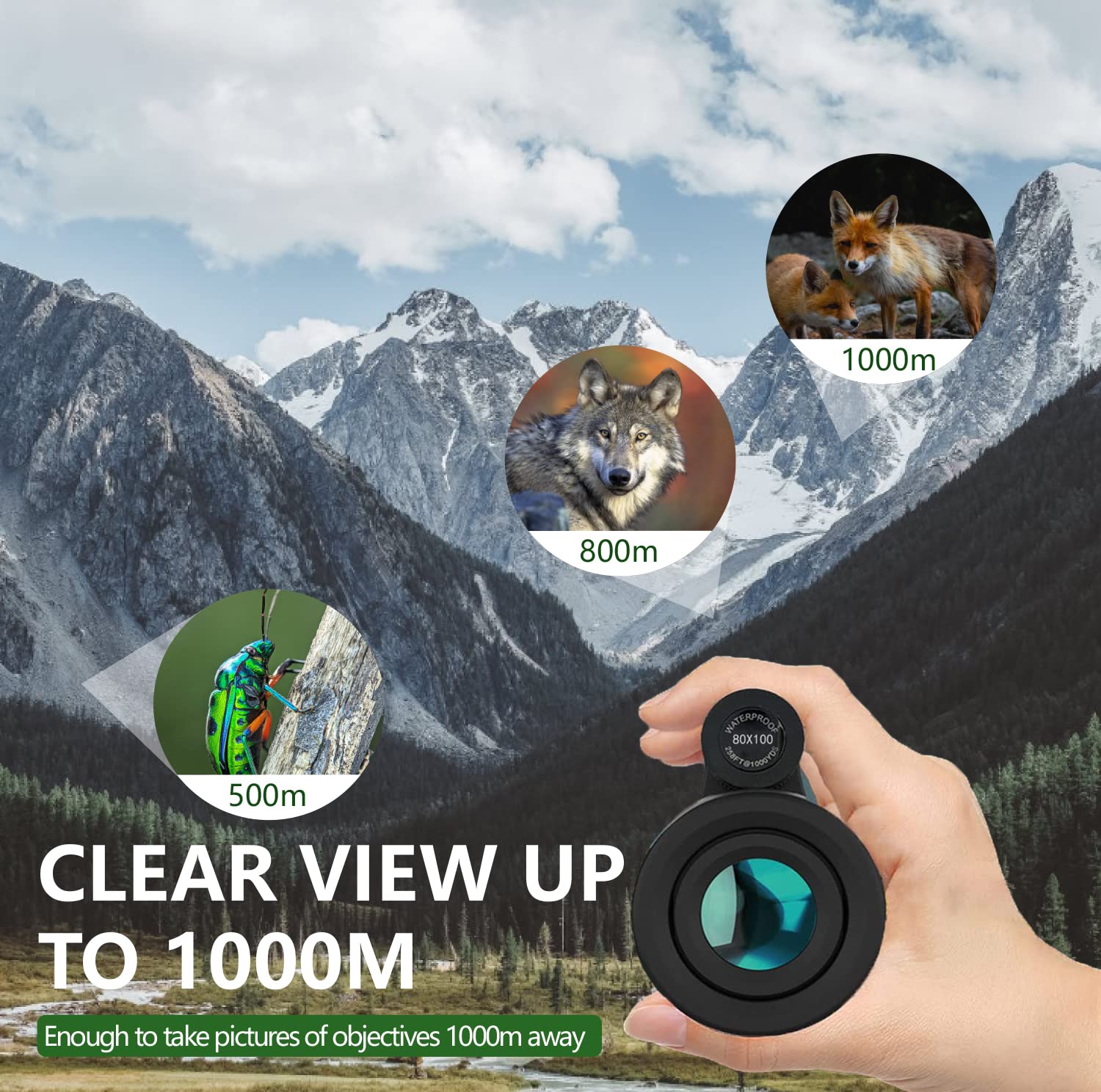 PhysioPhyx 80x100 Monocular-Telescope High Powered for Smartphone Monoculars for Adults High Definition Monocular Telescope for Stargazing Hunting Wildlife Bird Watching Travel Camping Hiking