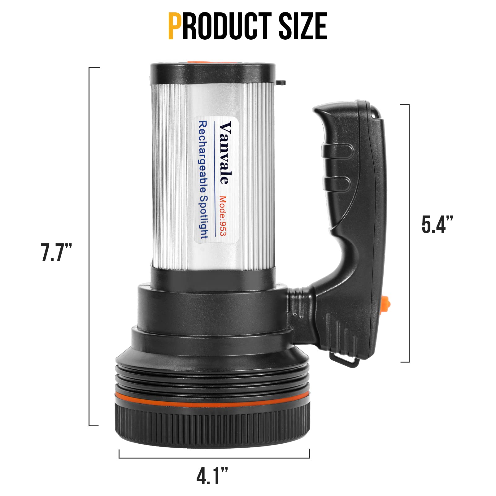 Vanvale Rechargeable Searchlight Handheld Led Utility Flashlight With Handle Spotlight 6000 Lumens High-Power Super Bright Torch With Usb Output Torch (Silver)