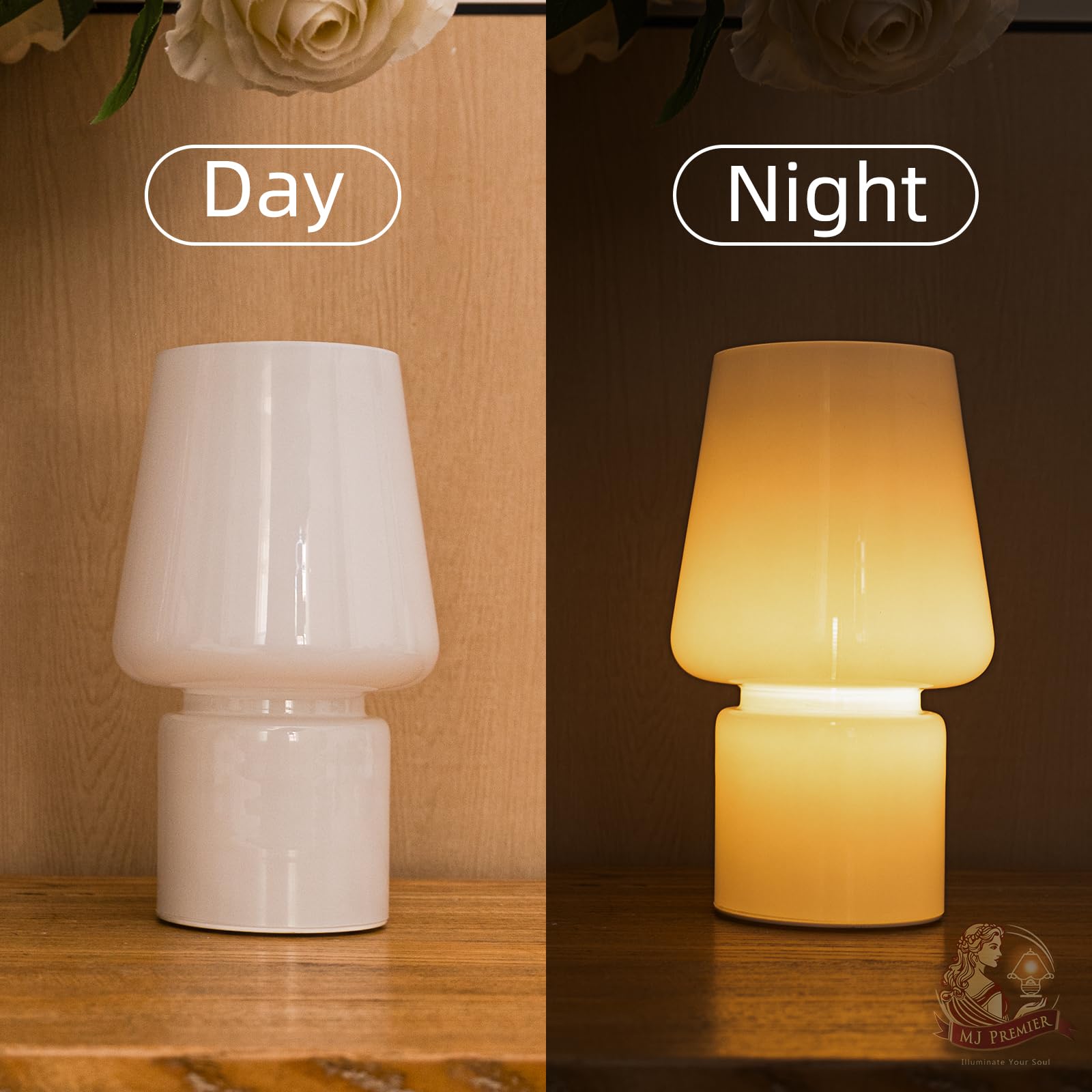 Mj Premier Battery Operated Lamp, Mushroom Lamp Home Decor, Cordless Table Lamp With Led Bulb For Power Light, Decorative Lamps For Living Room Kitchen Bedroom (Cream White)