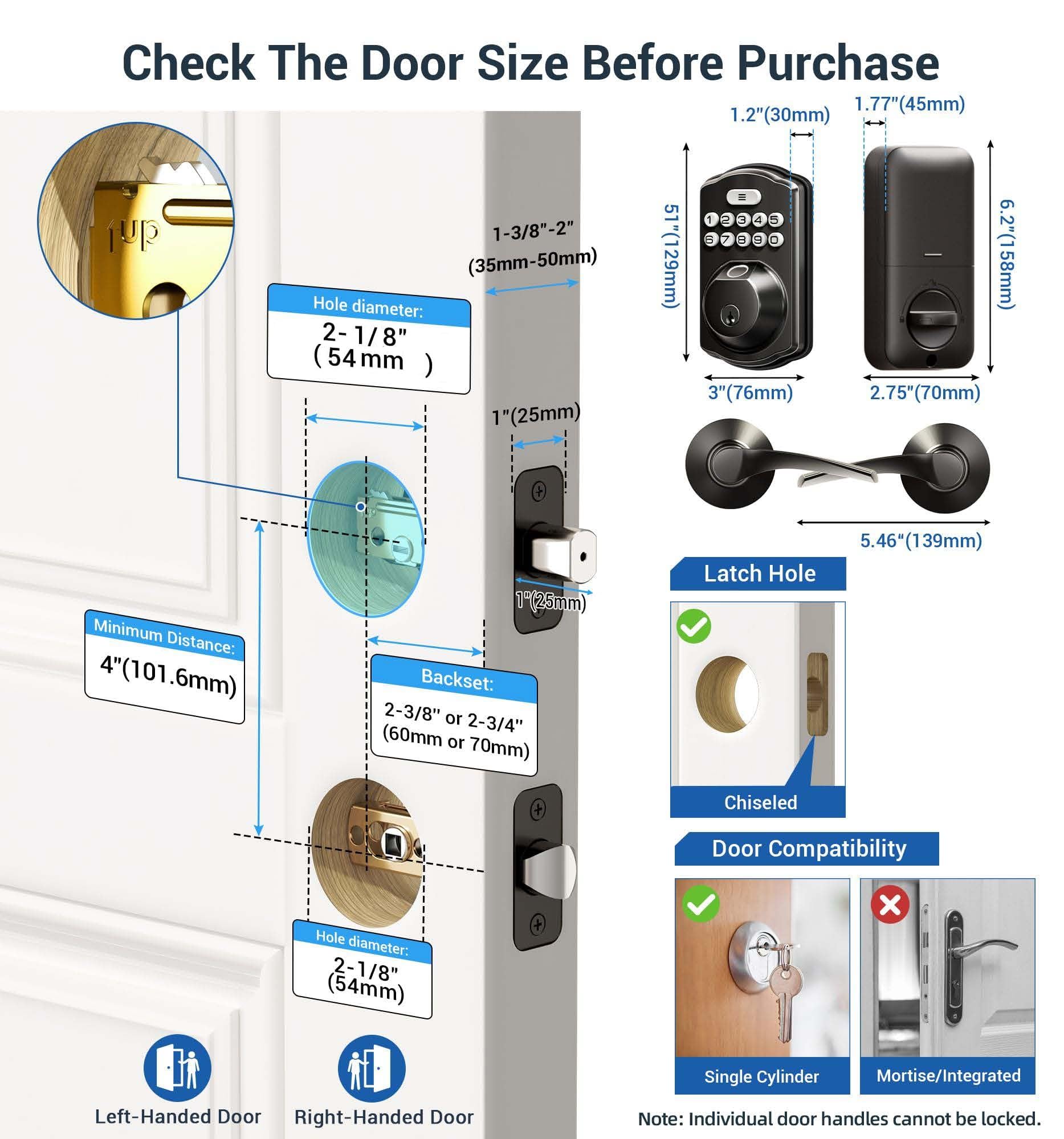 Veise Fingerprint Door Lock With 2 Lever Handles - Keyless Entry Door Lock, Electronic Keypad Deadbolt, Digital Smart Code & Front Handle Sets, Auto-Locking, Easy Installation, Matte Black