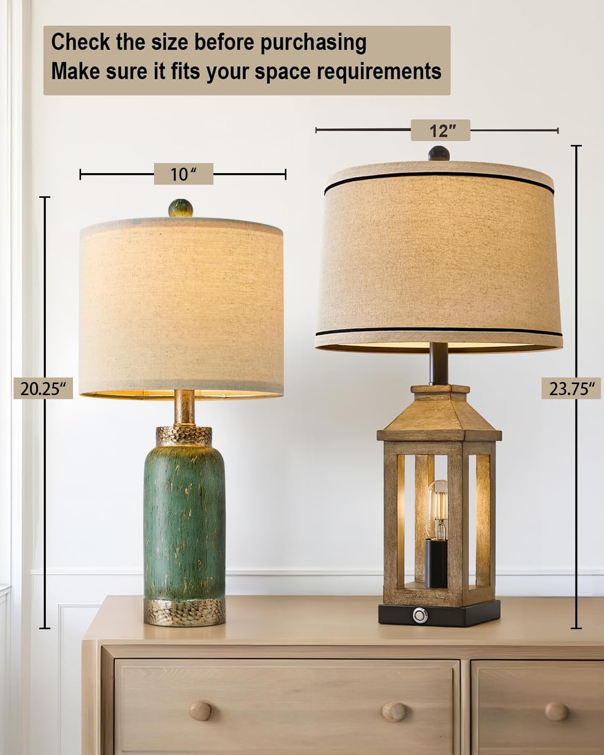 G-Safava 20.25" Table Lamps Set Of 2 Small Table Lamp For Bedroom Living Room Green Lamp Farmhouse Lamp Vintage Rustic Boho Bedside Lamps Mid Century Side Table Nightstand Lamp Home Office Retro Deco