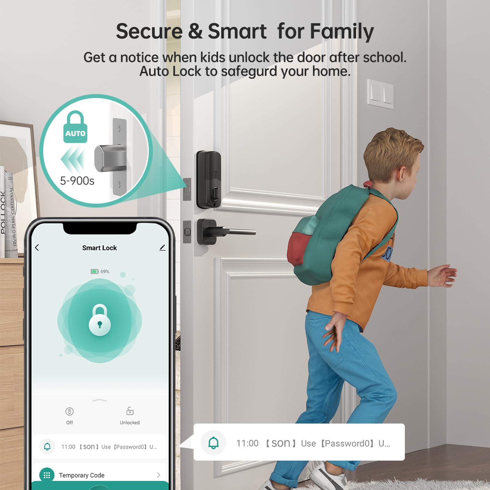 Smonet Keyless Entry Door Lock Deadbolt With Handle Set - Fingerprint Wifi Smart Deadbolt, Digital Remote Control Keypad Bluetooth Alexa Lockset With Auto Lock Code Fob App Black