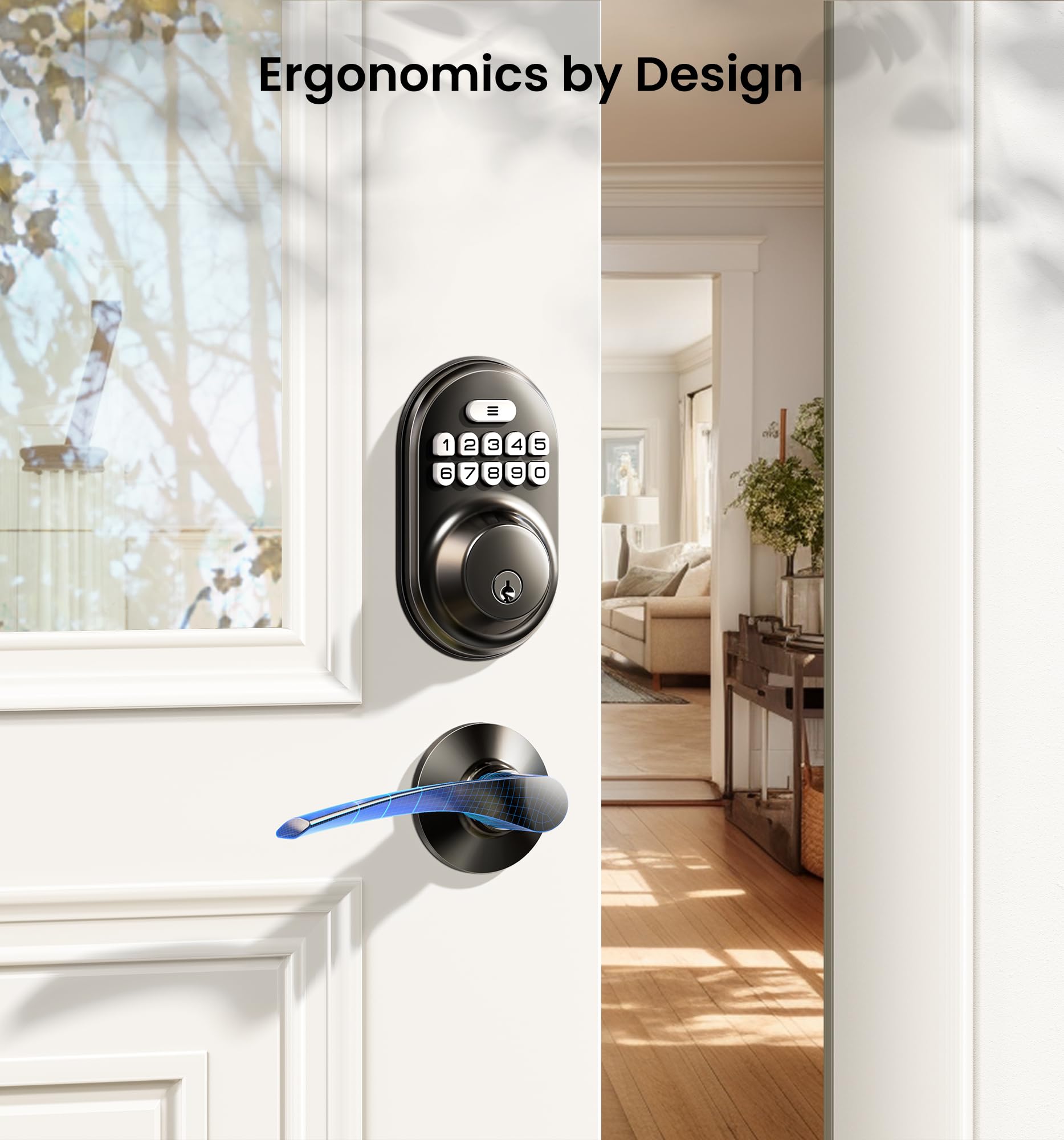 Veise Keyless Entry Door Lock With 2 Lever Handles - Electronic Keypad Deadbolt, Auto Lock, Back Lit & Easy Installation Design, Front Door Handle Sets, Matte Black