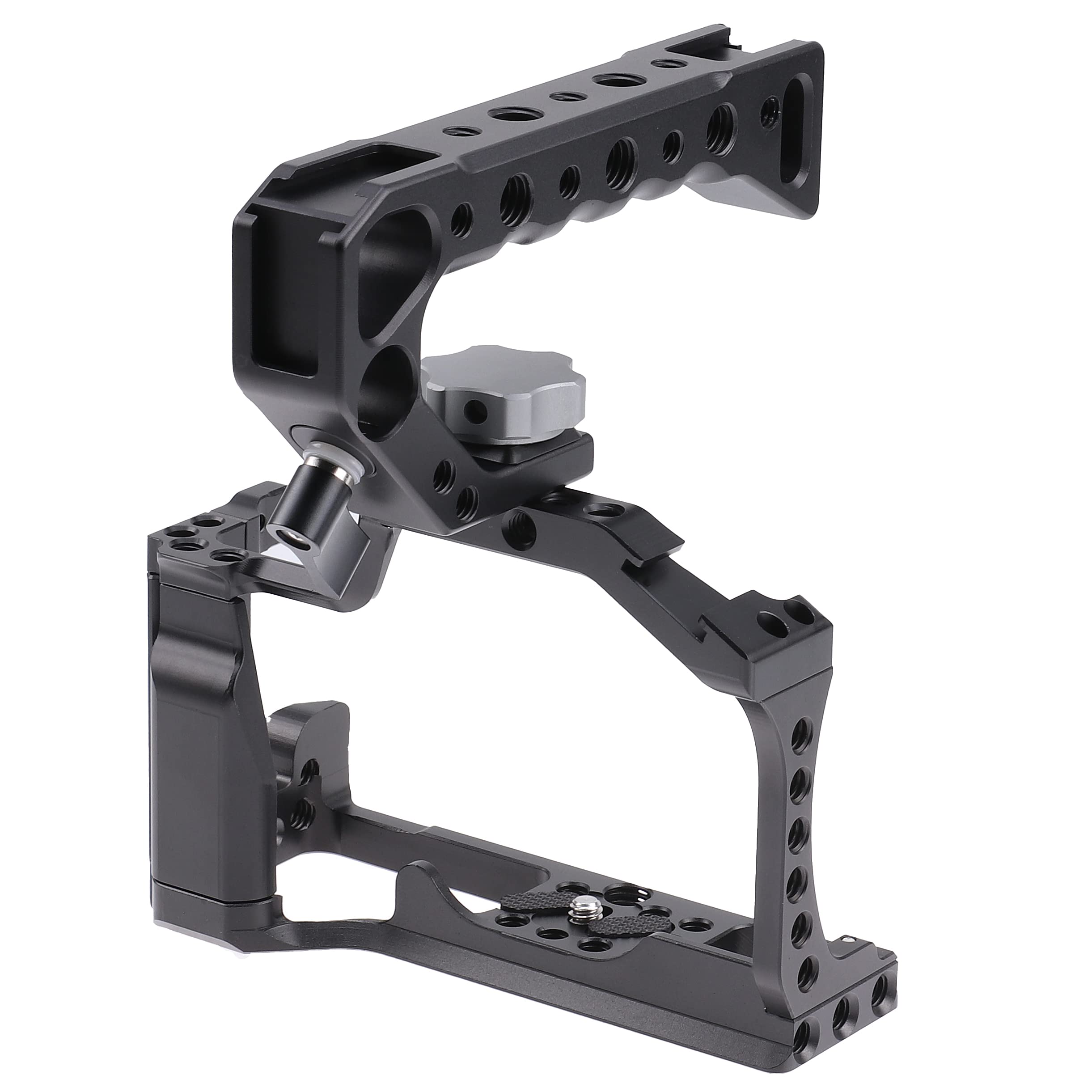 Focusfoto Camera Cage +Top/Side Handle Grip Kit, Aluminium Alloy Video Filmmaking Stabilizer Rig With Cold Shoe And 1/4" 3/8" Screw Mouting For Canon Eos M50 Mark Ii/M50/M5 Mirrorless Camera