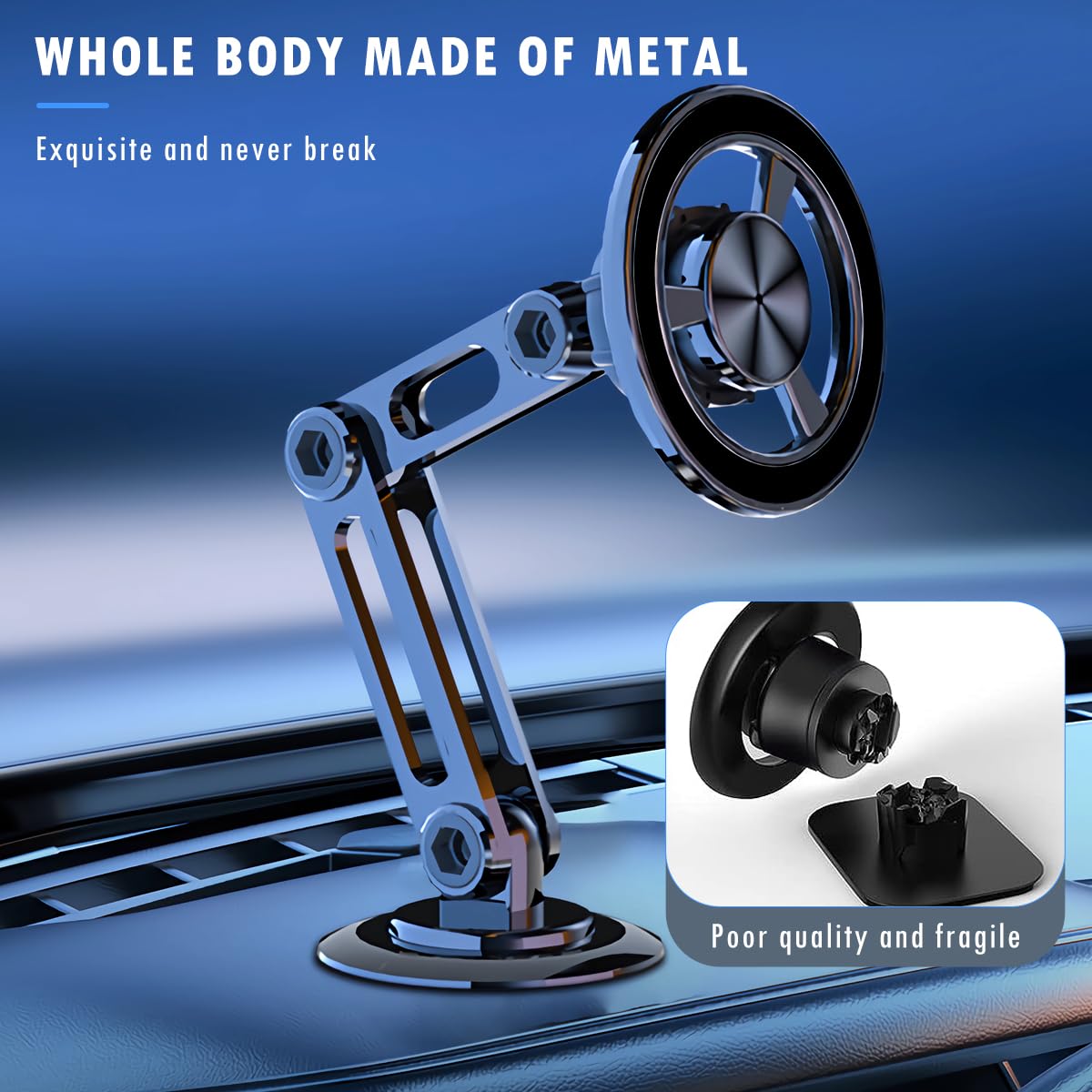 Jemey Universal 360° Pro -   Magnetic Suction Car Phone Holder, Hands  Automobile Mounts Cell Phone Holder With Metal Ring, Adjustable Cell Phone Mount For All Mobile Phones