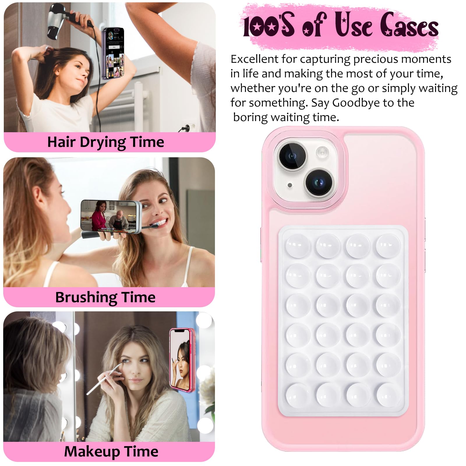 Pkyaa Silicone Suction Phone Case Mount, Silicon Adhesive Phone Accessory For Smartphones, Hands- Mirror Shower Phone Holder For Selfies, Tiktok Videos (Translucent)