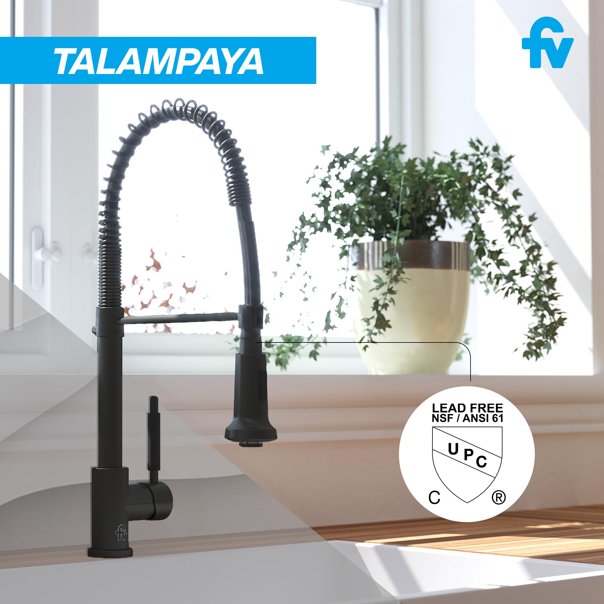 Fv Talampaya - Modern Kitchen Faucet - Chrome Kitchen Faucet - Kitchen Faucet With Sprayer - Faucet For Kitchen Sink - Kitchen Faucets With Pull Down Sprayer - Single-Bowl Faucet - (Chrome)