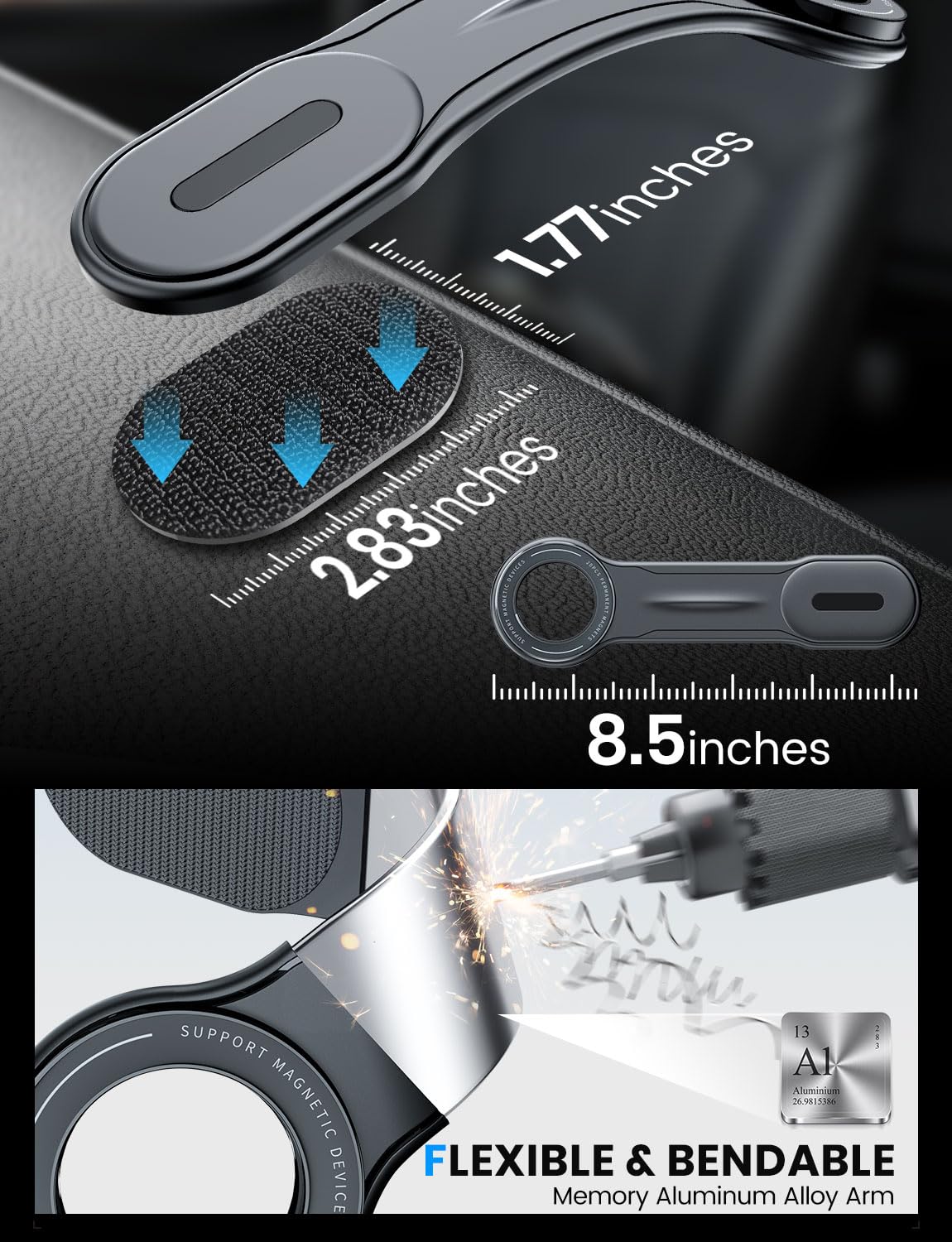 Esamcore For Magsafe Car Mount Detachable, Bendable Aluminum Arm Magnetic Phone Holder For Car【20 Strong Magnets】 Cell Phone Mount For Car Dash Fit Iphone 16 15 14 13 Pro Max Mini Mag Safe Accessories