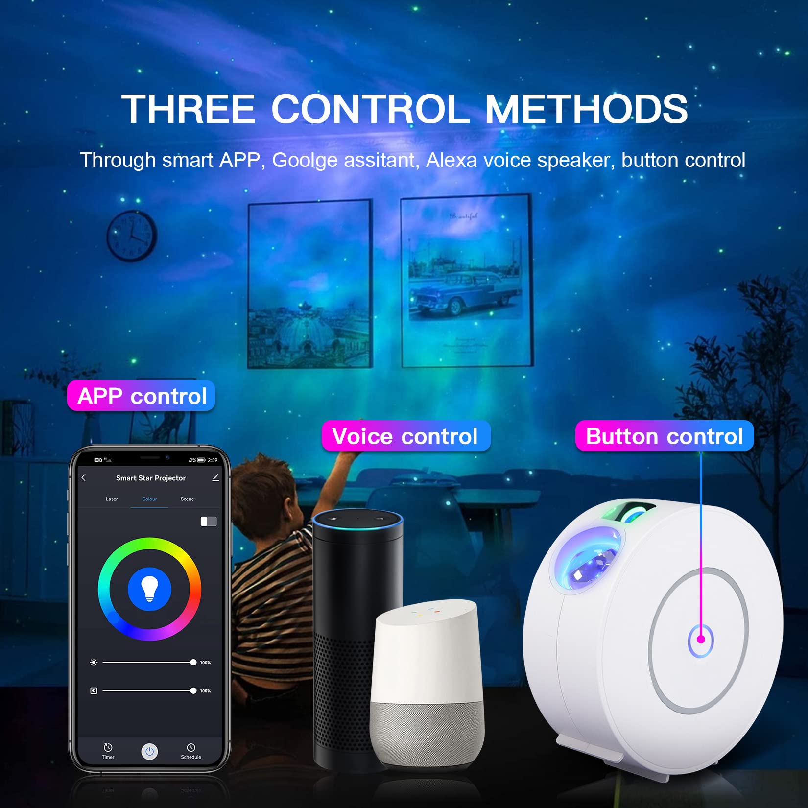 V Jules.V Star Projector, Galaxy Projector For Bedroom, Smart App & Voice Control Galaxy Lamp, Compatible With Alexa & Google Home, For Kids Adults Bedroom,Room Decor,Game Room,Party (White Round)