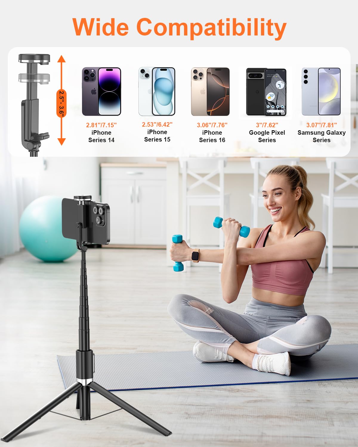 Macrae Selfie Stick,67 Inch/1.7 Meter Selfie Stick Tripod, For Women Men,Portable Cell Phone Tripod Stand With Wireless Remote Shutter Compatible With Iphone 16E/16/15/14/13, Samsung Series(Black)