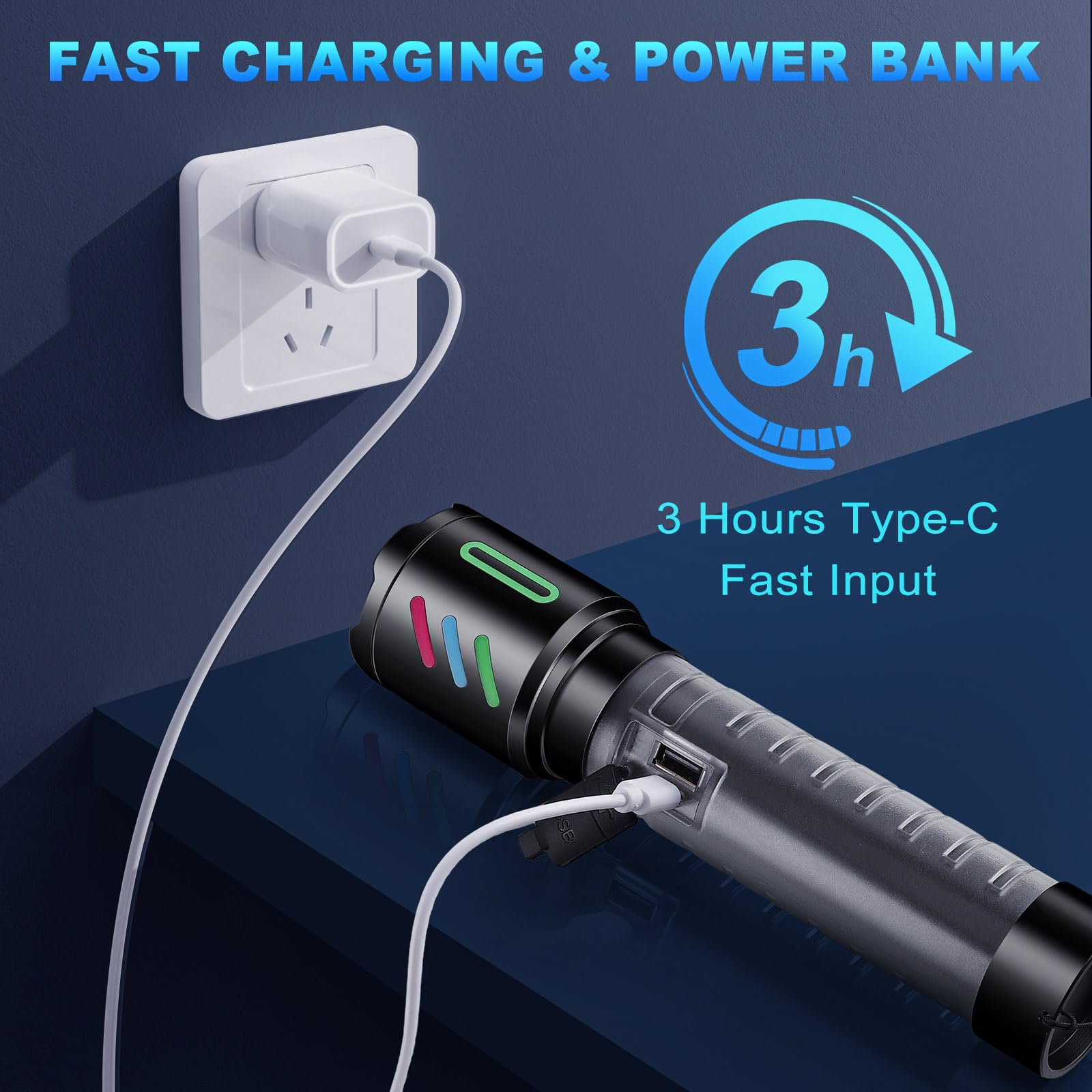 Ciwuzxs High Powered Flashlight, Flashlights High Lumens 5000, Led Super Bright Flashlight, Rechargeable With Large Side Lights, Adjustable, Waterproof, For Emergencies, Camping, Hiking