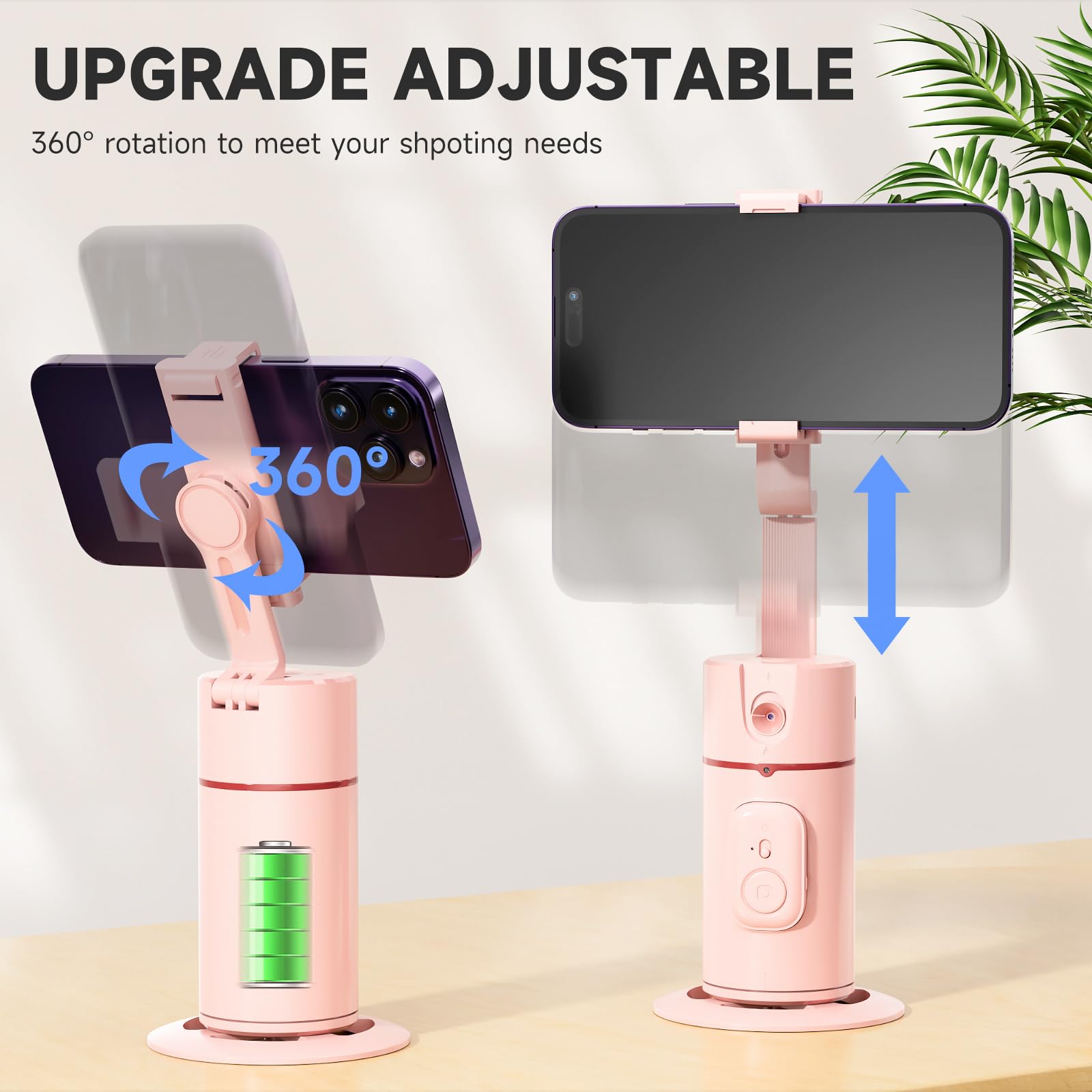 Deltahvac Auto Face Tracking Tripod - 360° Rotation Auto Tracking Phone Holder,No App, Phone Camera Mount With Remote And Gesture Control, Rechargeable Smart Shooting Holder For Video Recording