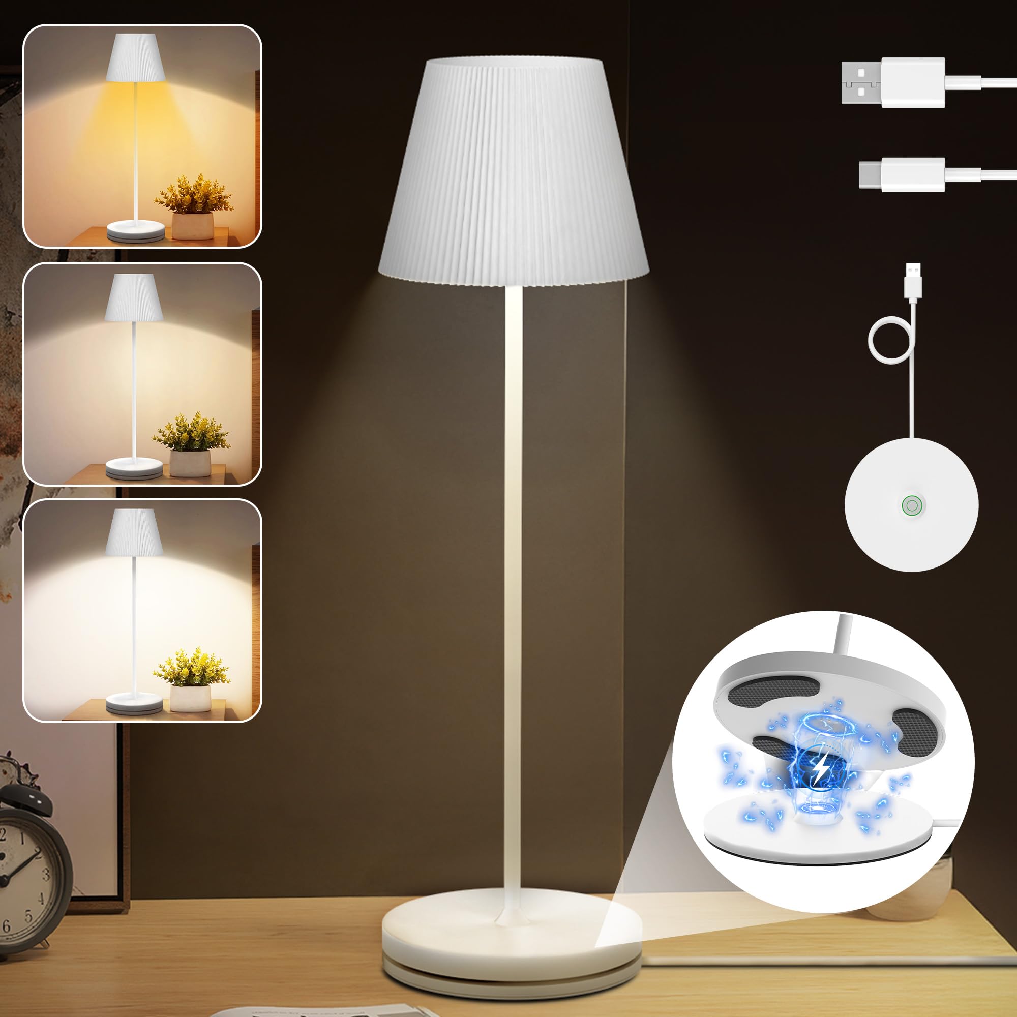 Hmkjwy 1Pcs Cordless Rechargeable Table Lamp With Charging Station Base Dimmable Led Desk Lamp Waterproof Portable Touch Control Long Battery Life For Home Office Outdoor Patio Bedroom Kitchen