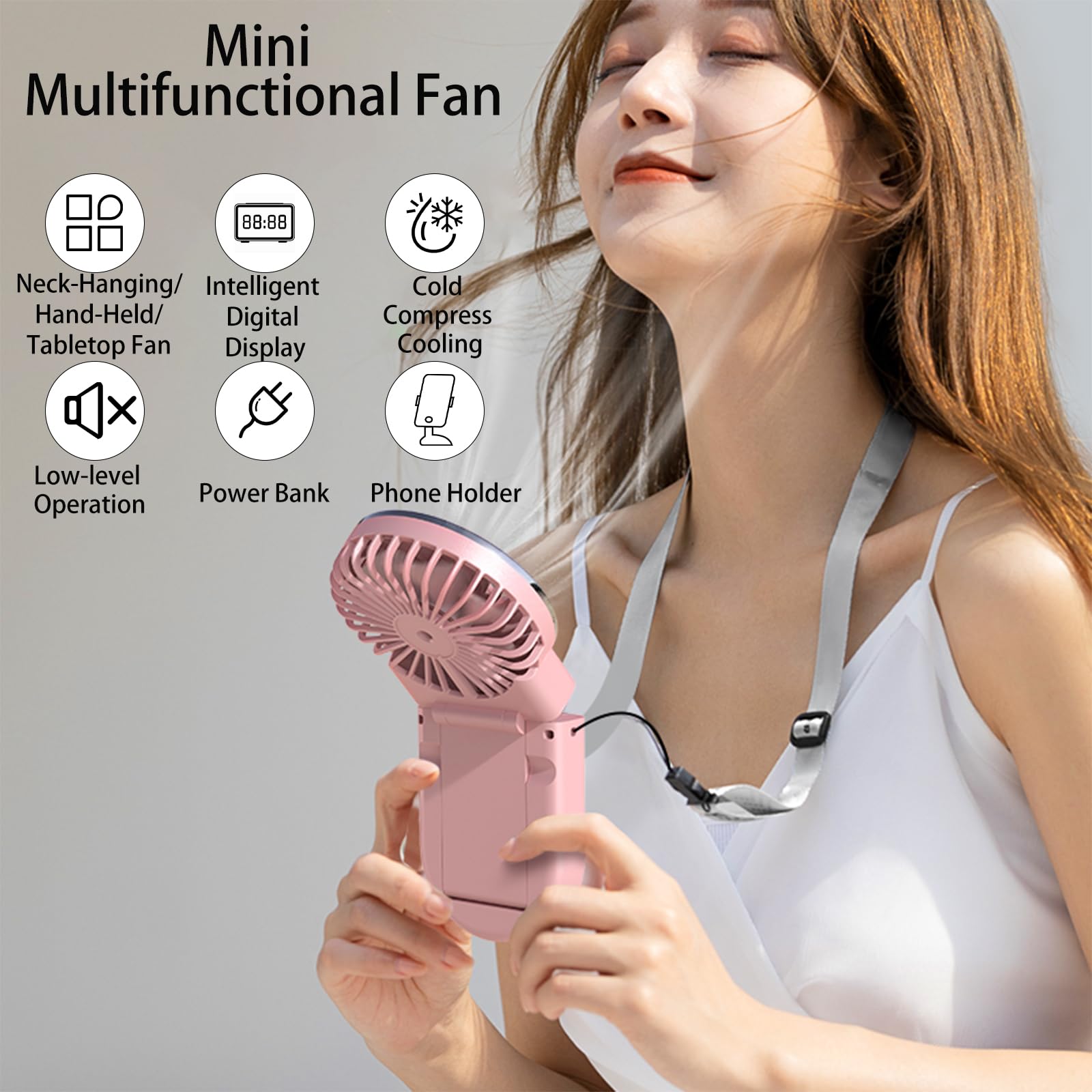 Saytay Portable Fan, 180° Foldable Storage Handheld Fan With Digital Display 3 Speed Wind Mini Fan - Koospark