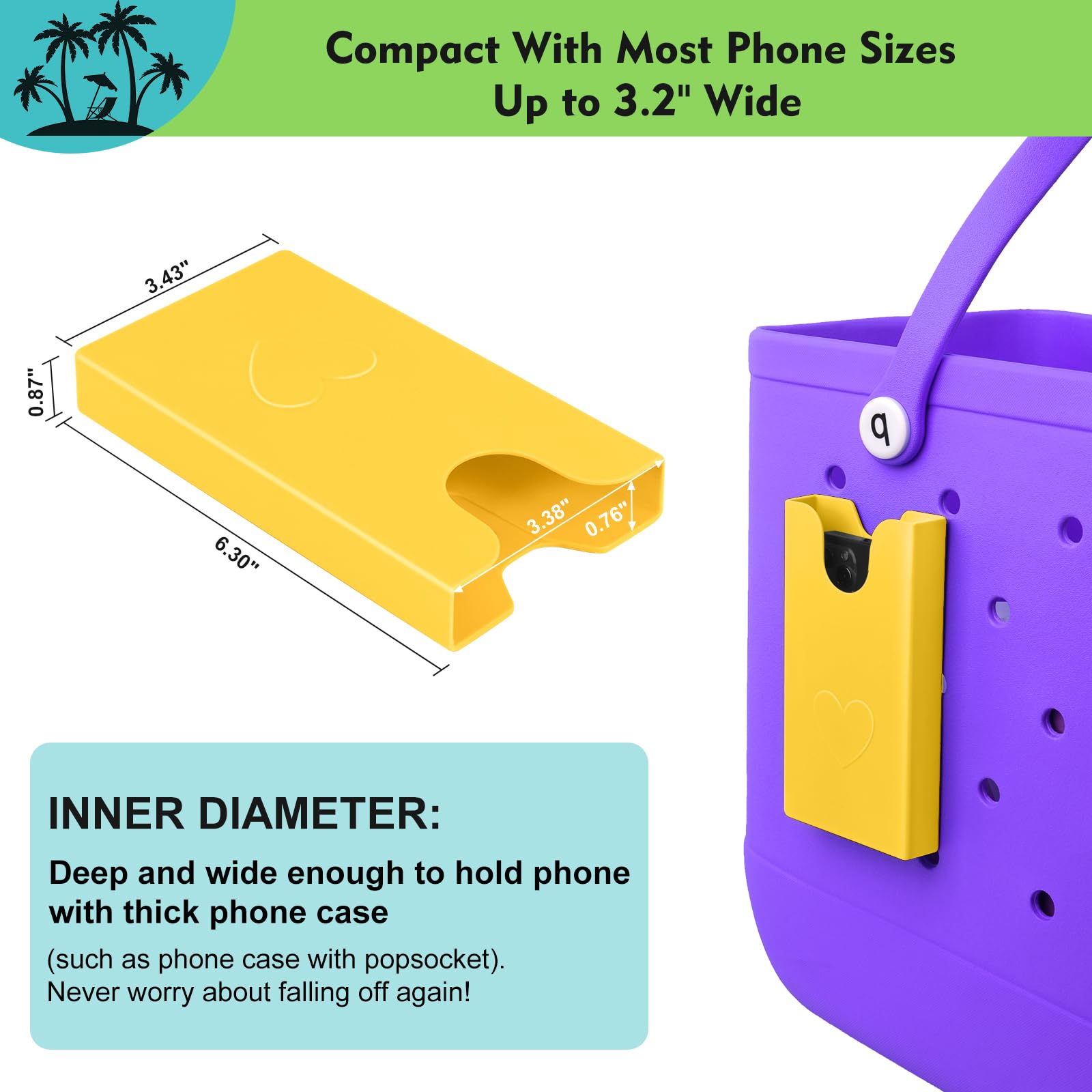 Raymall Phone Holder For Bogg Bag Accessories, Universal Hard Abs Plastic, Suitable For Xl/L Simple Modern And Xl/L Bogg Bag, Phone Case Holder For Beach Tote Yellow