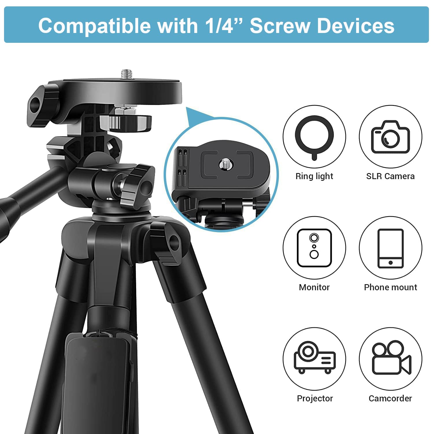Big Mike'S Lightweight 57-Inch Tripod For Canon Cameras: Rebel T3-T7I, Eos 60D-70D, 80D, 5D Mark Iii, 6D, 7D Mark Ii, Eos-M Series