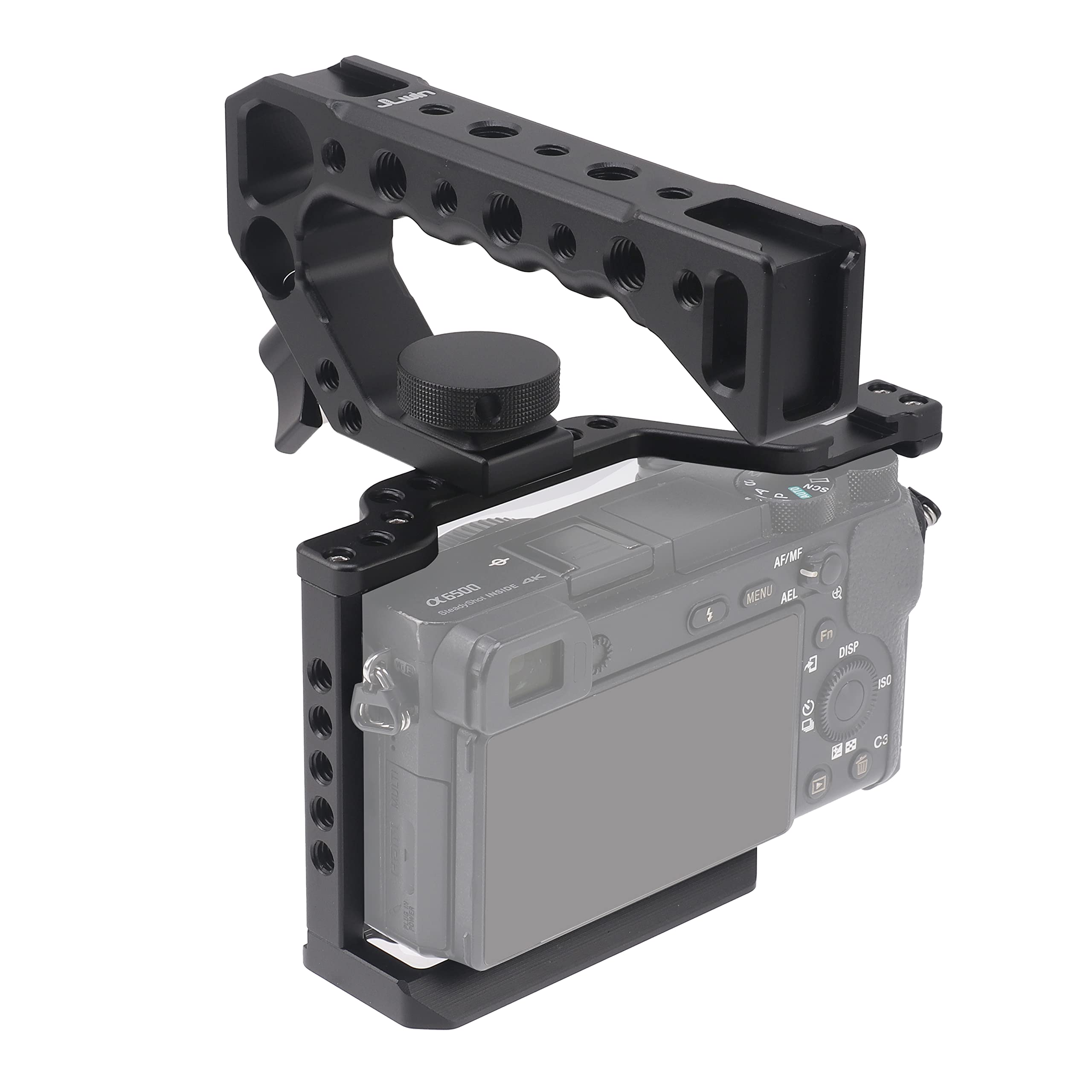 Hersmay A6500/A6400/A6300 Camera Cage Video Stabilizer With Top Handle For Sony A6500 A6400 A6300 A6000 A6100 Cameas Dslr Rig With Cold Shoe,Handle Locating Holes,Multiple 1/4" 3/8" Screw Holes