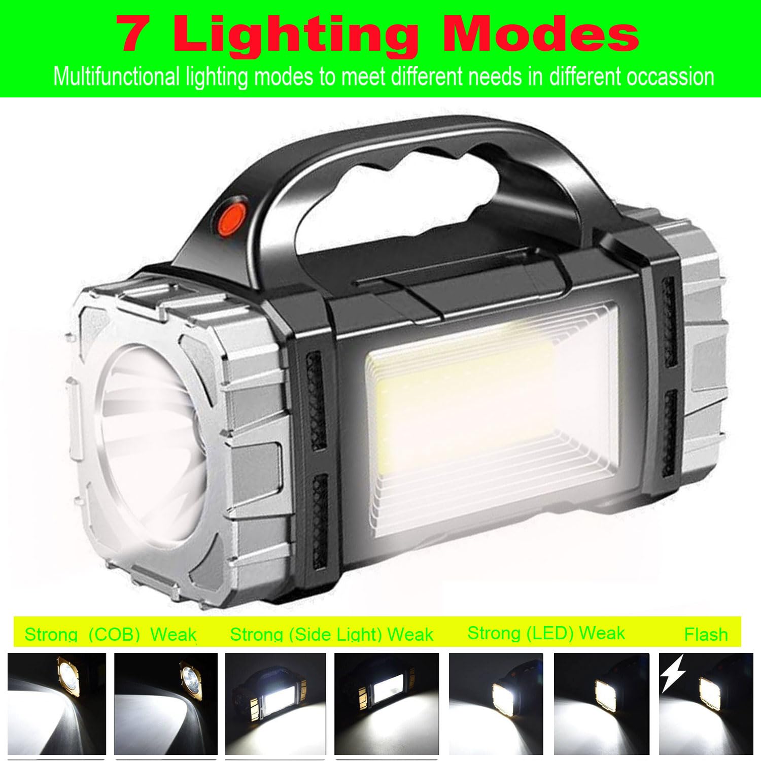 Suyooulin Solar Rechargeable Led Soptlight Flashlight, Super Bright 7000Lm Handheld Led Searchlight, Multifunctional Camping Lantern Light, 8 Light Modes, Waterproof Ipx4, Power Bank, For Emergency, Home