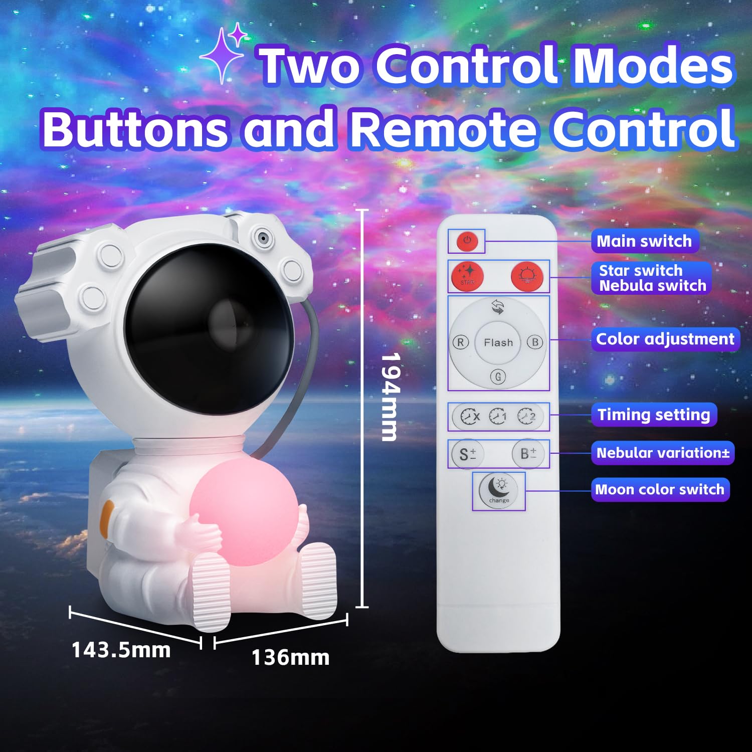 Wonhag Astronaut Galaxy Projector Star Projector Nebula Led Ceiling Galaxy Space Projector For Bedroom Adults Night Light For Kids Room Decor Lamp (White-Ball)